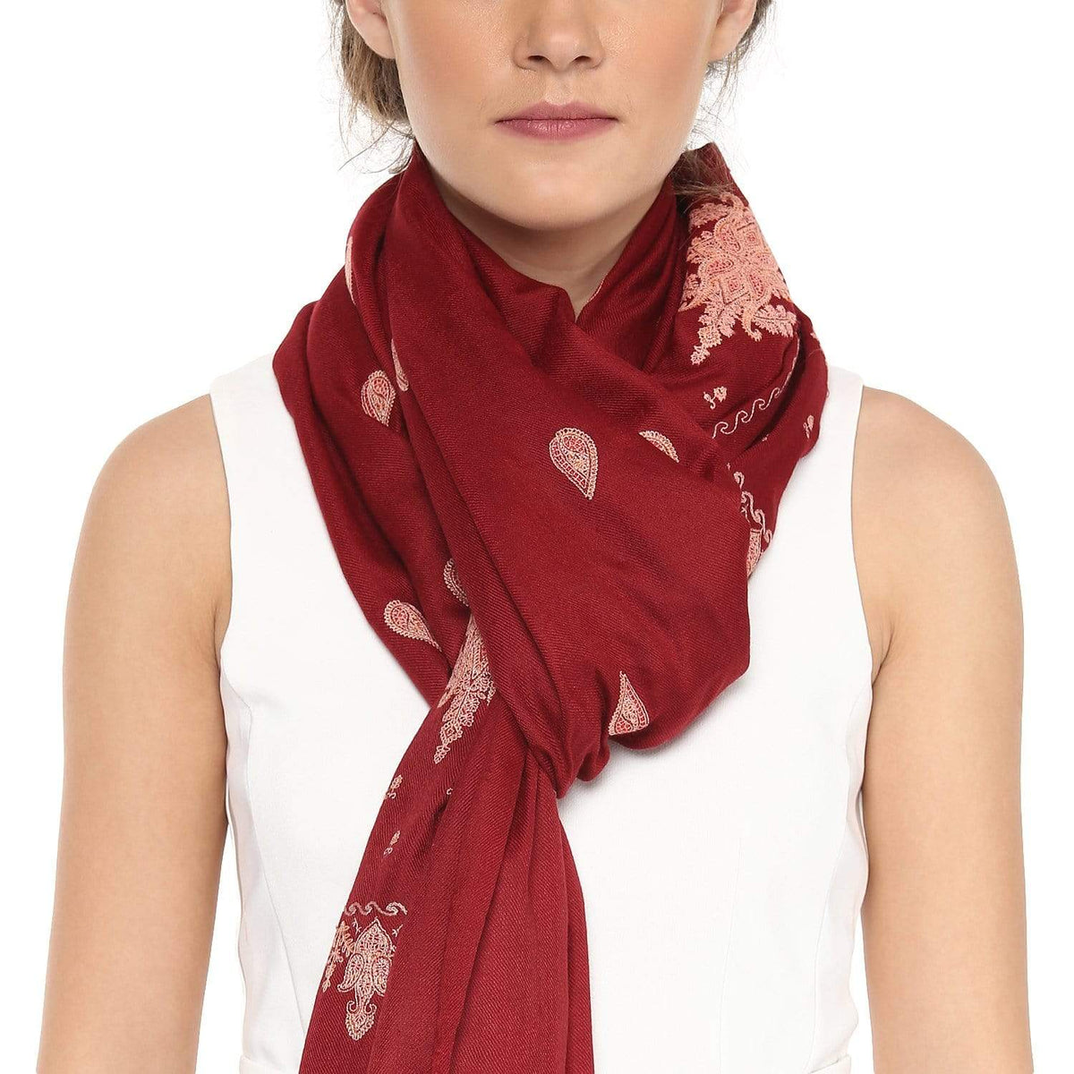 Pashtush India Stole Pashtush Womens Fine Wool Kashmiri Embroidery Stole, Maroon
