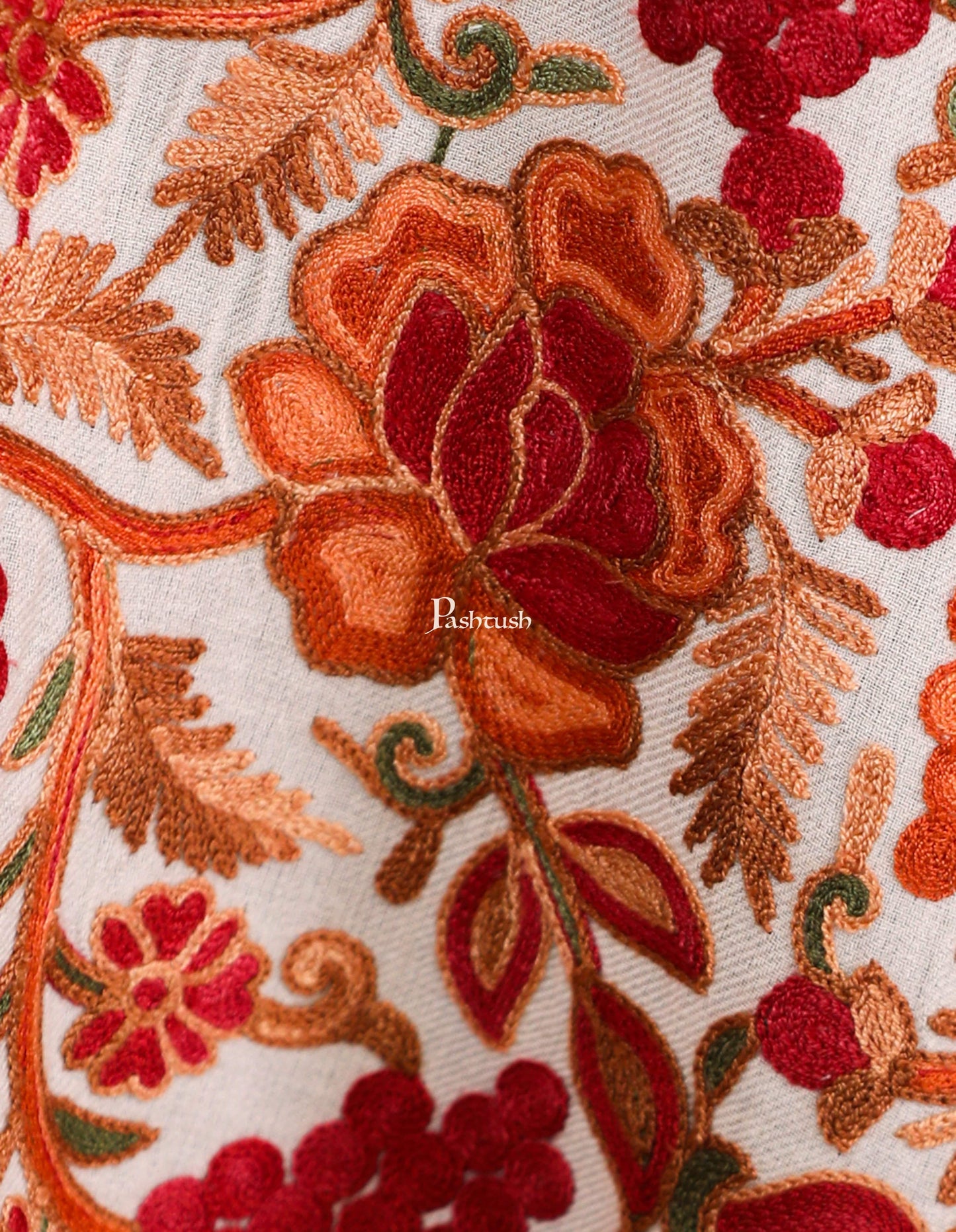 Pashtush India Womens Stoles and Scarves Scarf Pashtush Womens Fine Wool, Light Weight, Gulaabdar Aari Embroidery Stole,