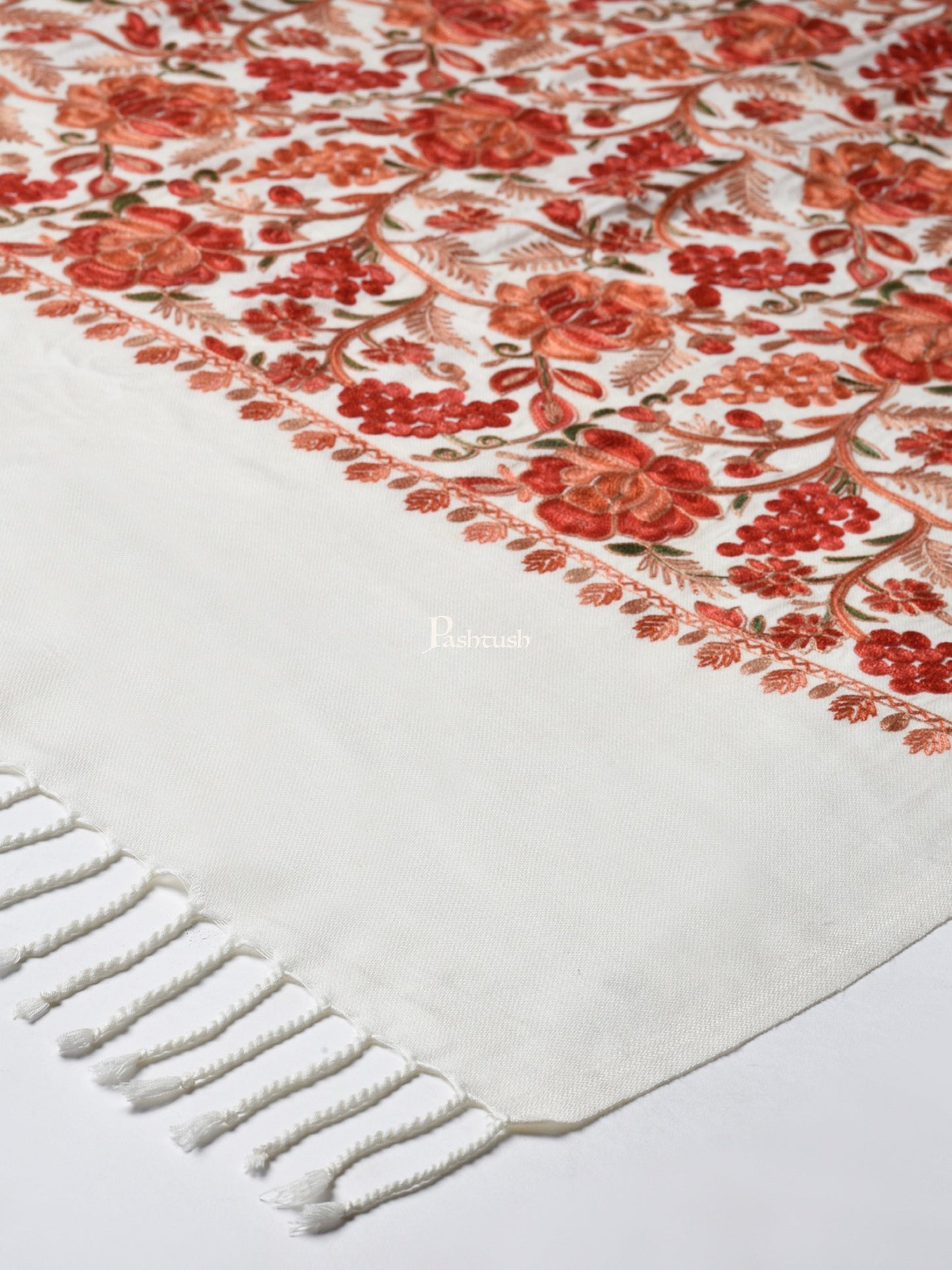 Pashtush India Womens Stoles and Scarves Scarf Pashtush Womens Fine Wool, Light Weight, Gulaabdar Aari Embroidery Stole,