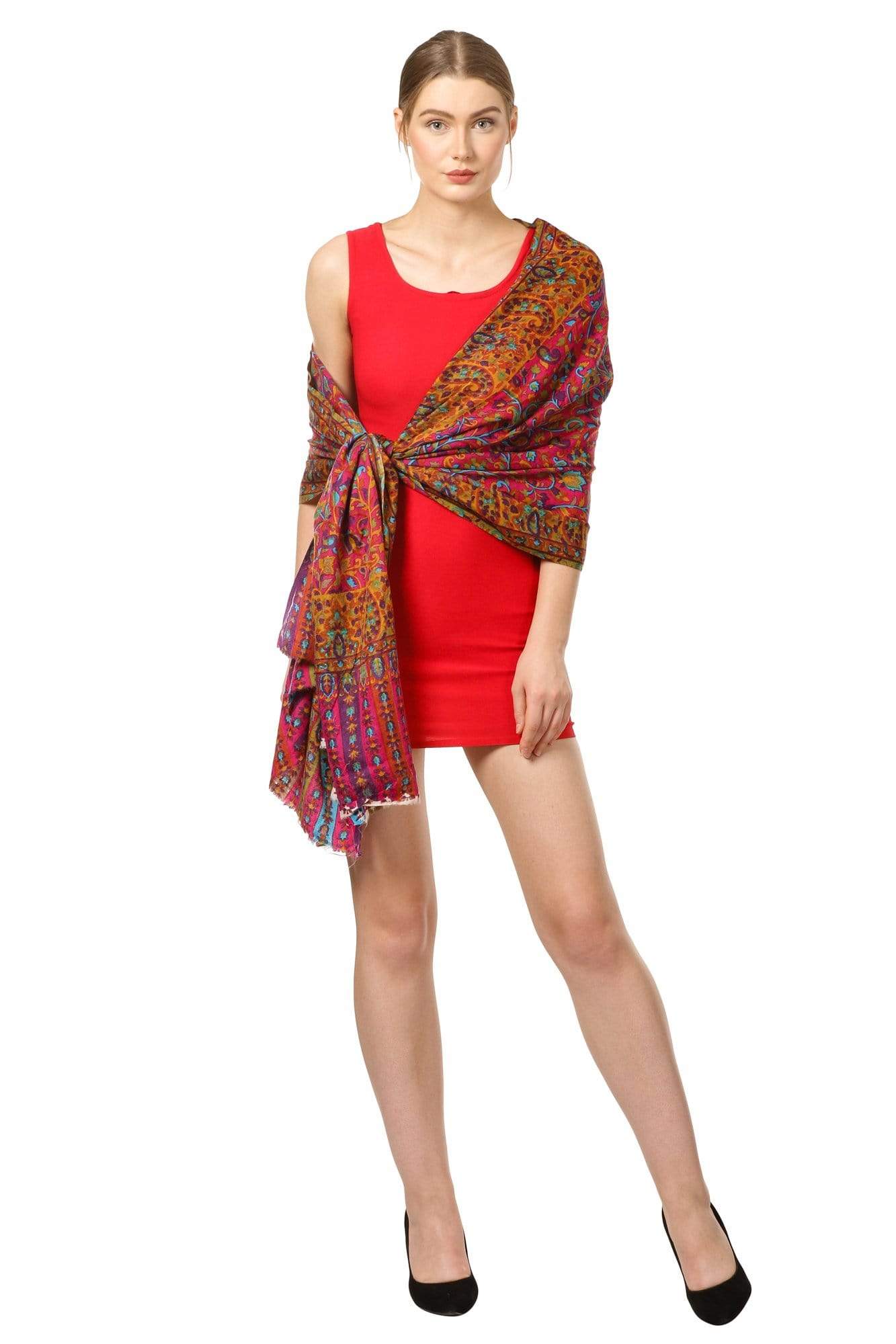 Pashtush Womens Fine Wool Blended Printed Stole Scarf