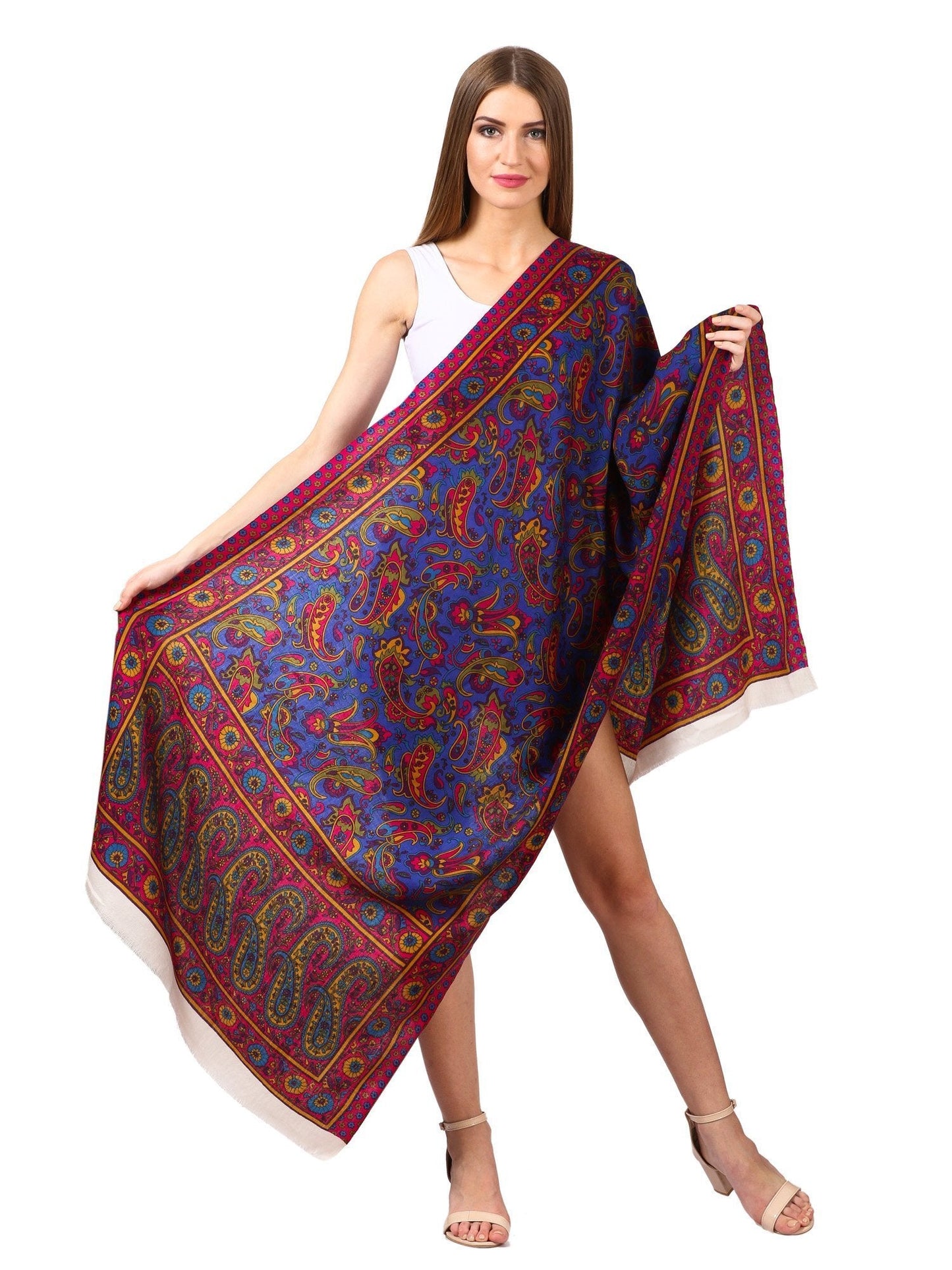 Pashtush Womens Fine Wool Blended Printed Stole Scarf