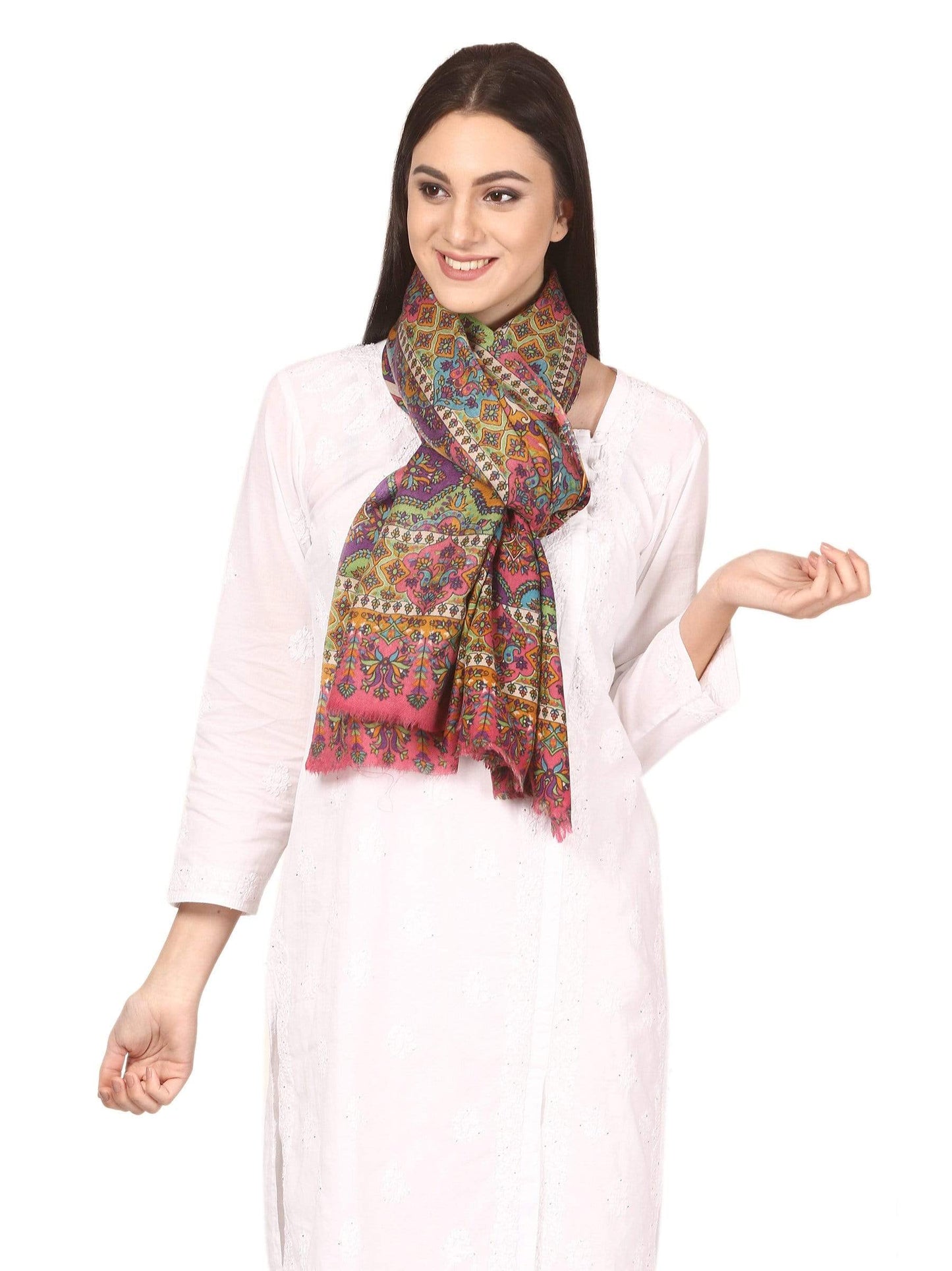 Pashtush India Shawl Pashtush Womens Fine Wool Pashmina Hand Printed Stole Scarf