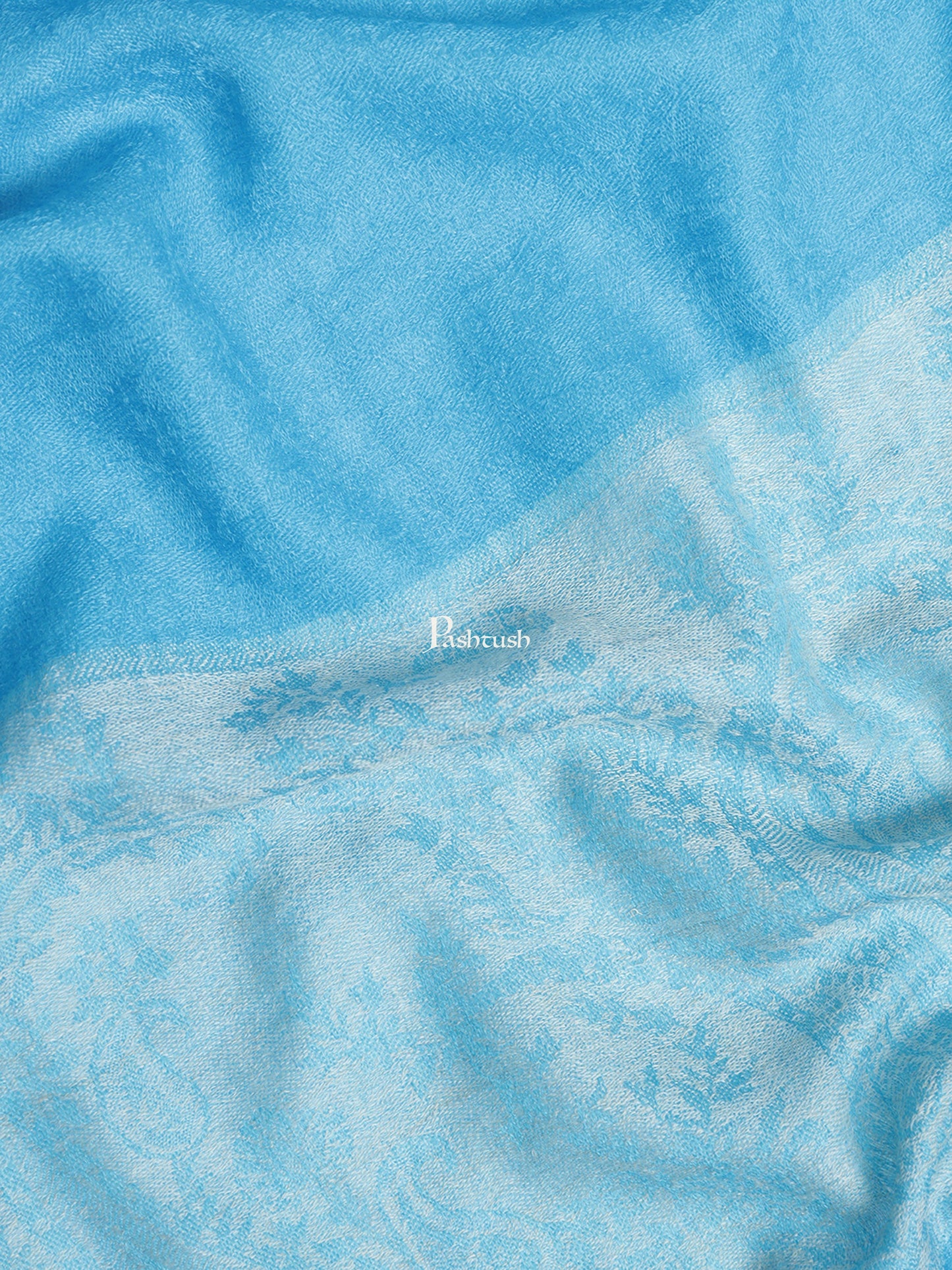 Pashtush India Womens Stoles and Scarves Scarf Pashtush Womens, Fine Wool, Self Stole, Paisley Weave, Rich Blue