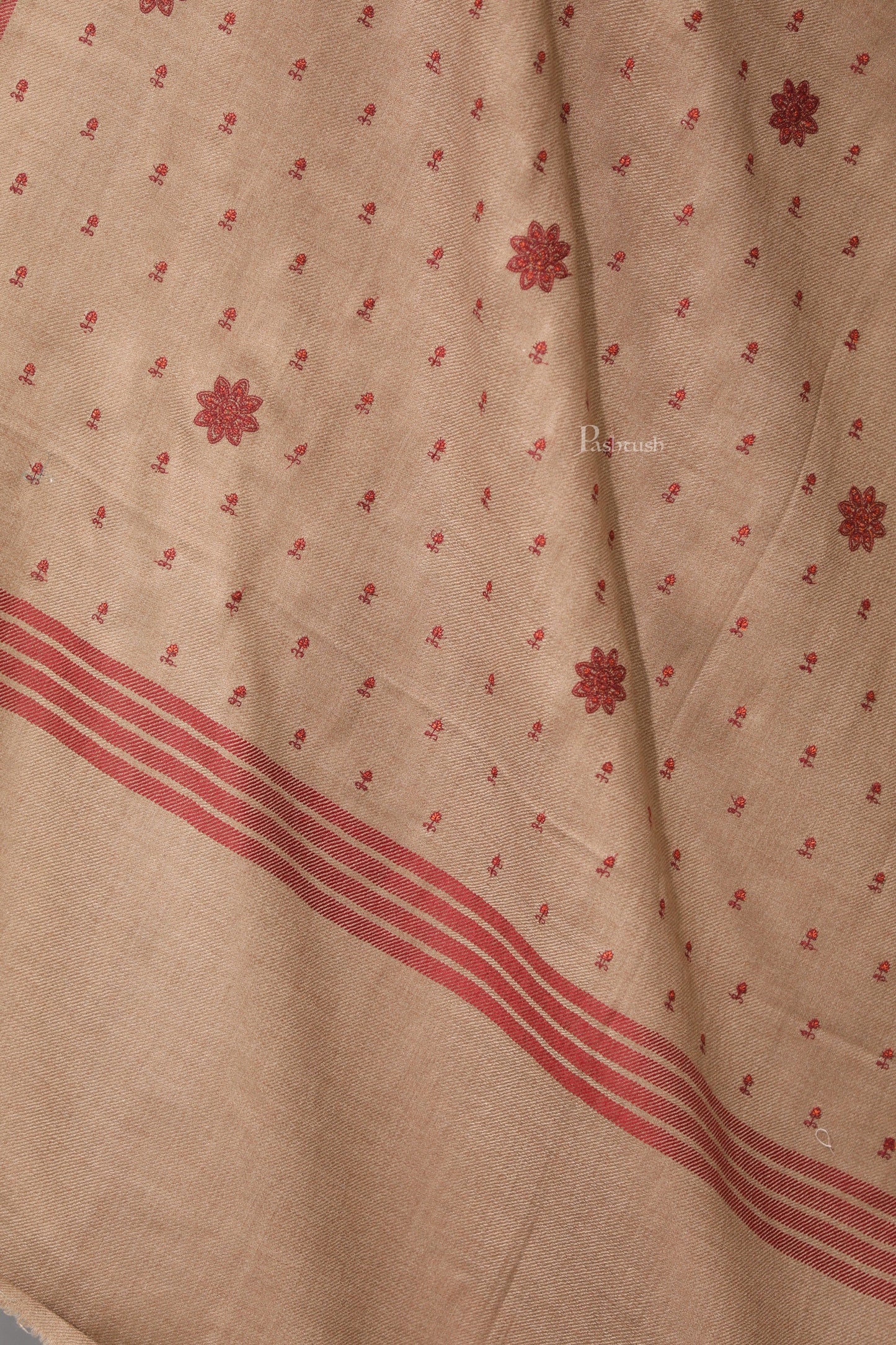 Pashtush India Womens Shawls Pashtush Womens Fine Wool Shawl, Booti Embroidery Design, Beige