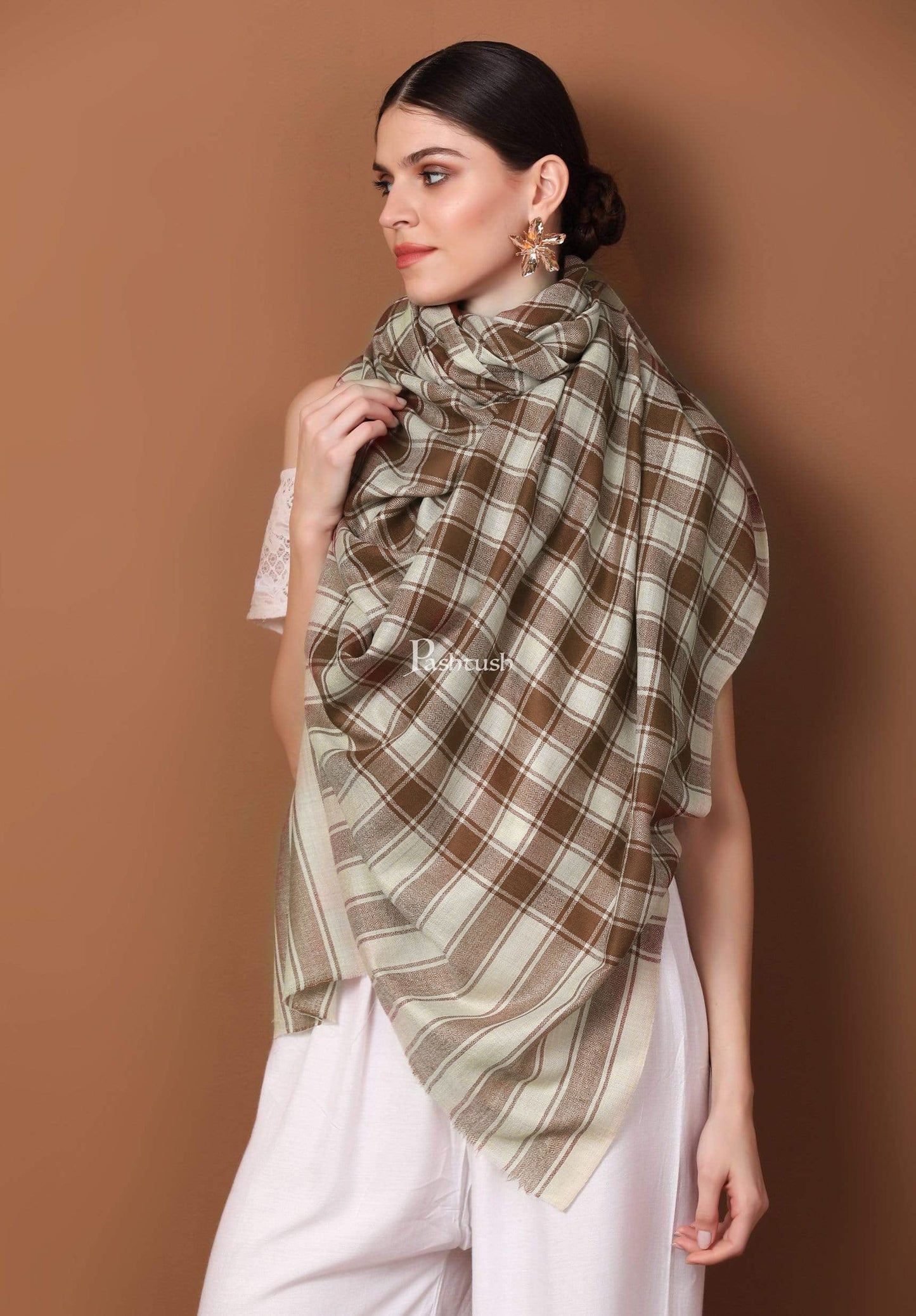 Pashtush India Womens Shawls Pashtush Womens Fine Wool Shawl, Checkered Design, Purple