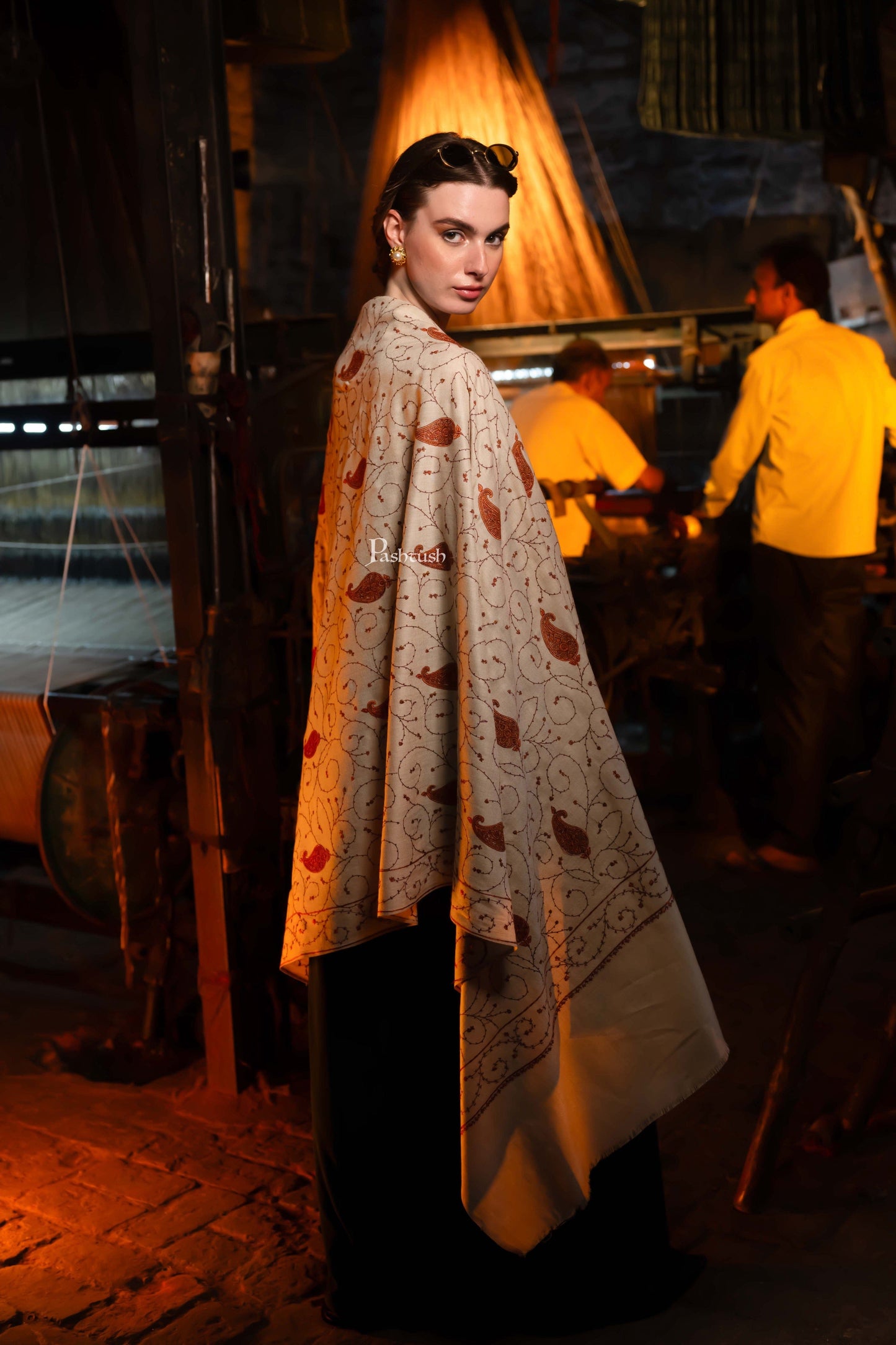 Pashtush India Womens Shawls Pashtush Womens Fine Wool Shawl, Design, Beige