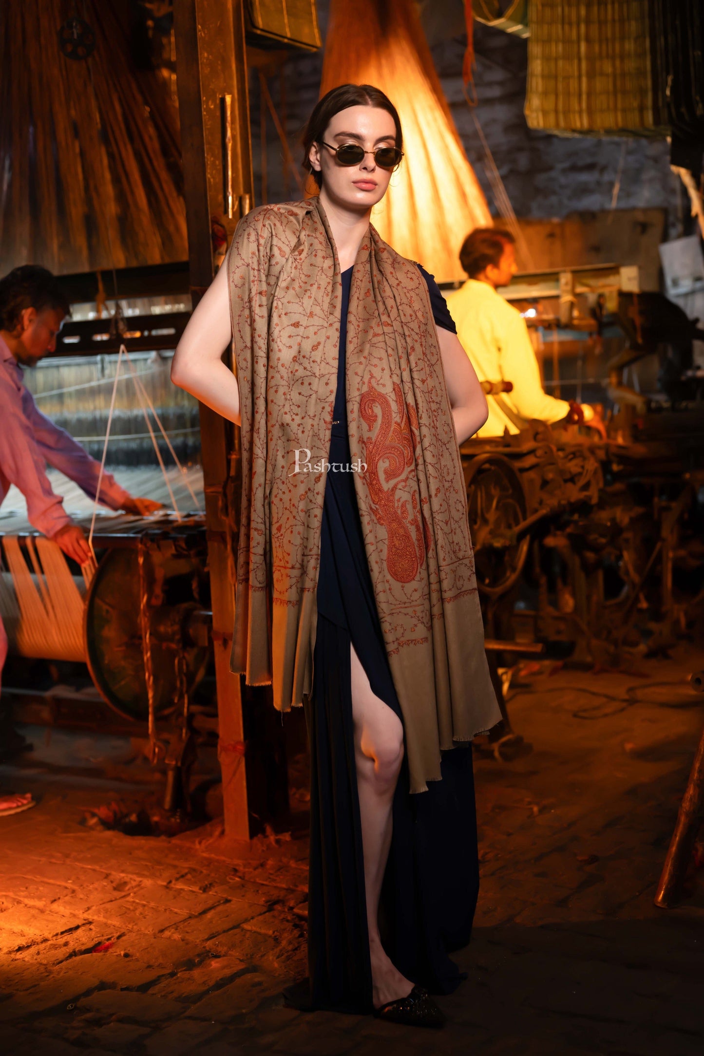 Pashtush India Womens Shawls Pashtush Womens Fine Wool Shawl, Design, Beige