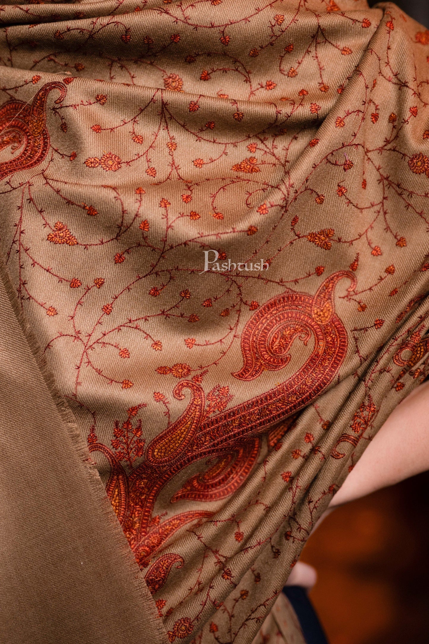 Pashtush India Womens Shawls Pashtush Womens Fine Wool Shawl, Design, Beige