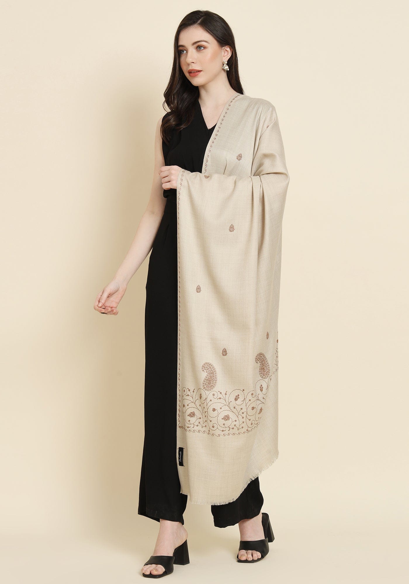 Pashtush India Womens Shawls Pashtush Womens Fine Wool Shawl, Design, Beige