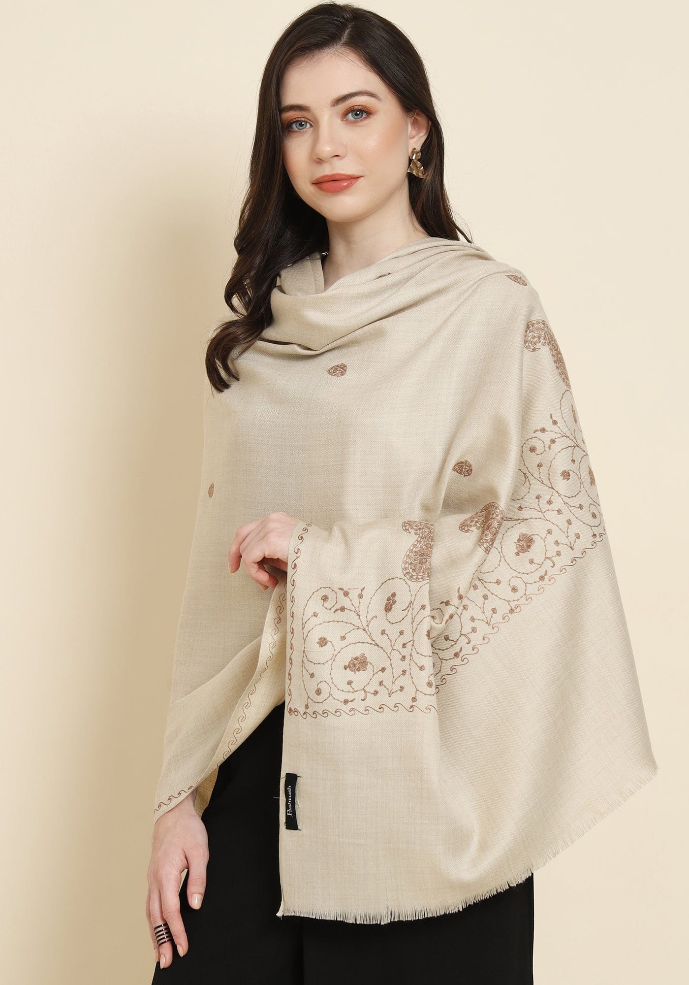 Pashtush India Womens Shawls Pashtush Womens Fine Wool Shawl, Design, Beige