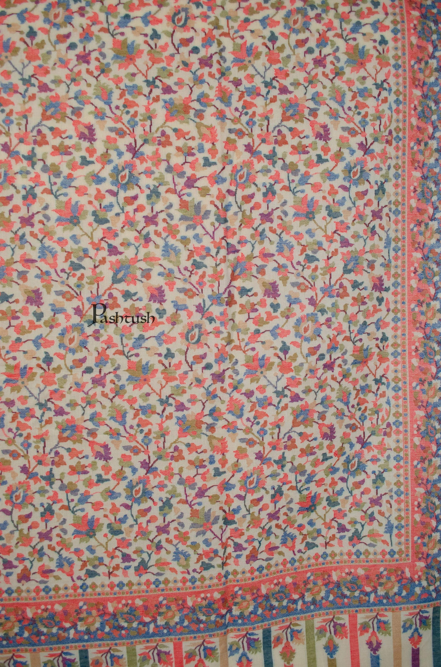 Pashtush India Womens Shawls Pashtush Womens Fine Wool Shawl, Design, Ivory