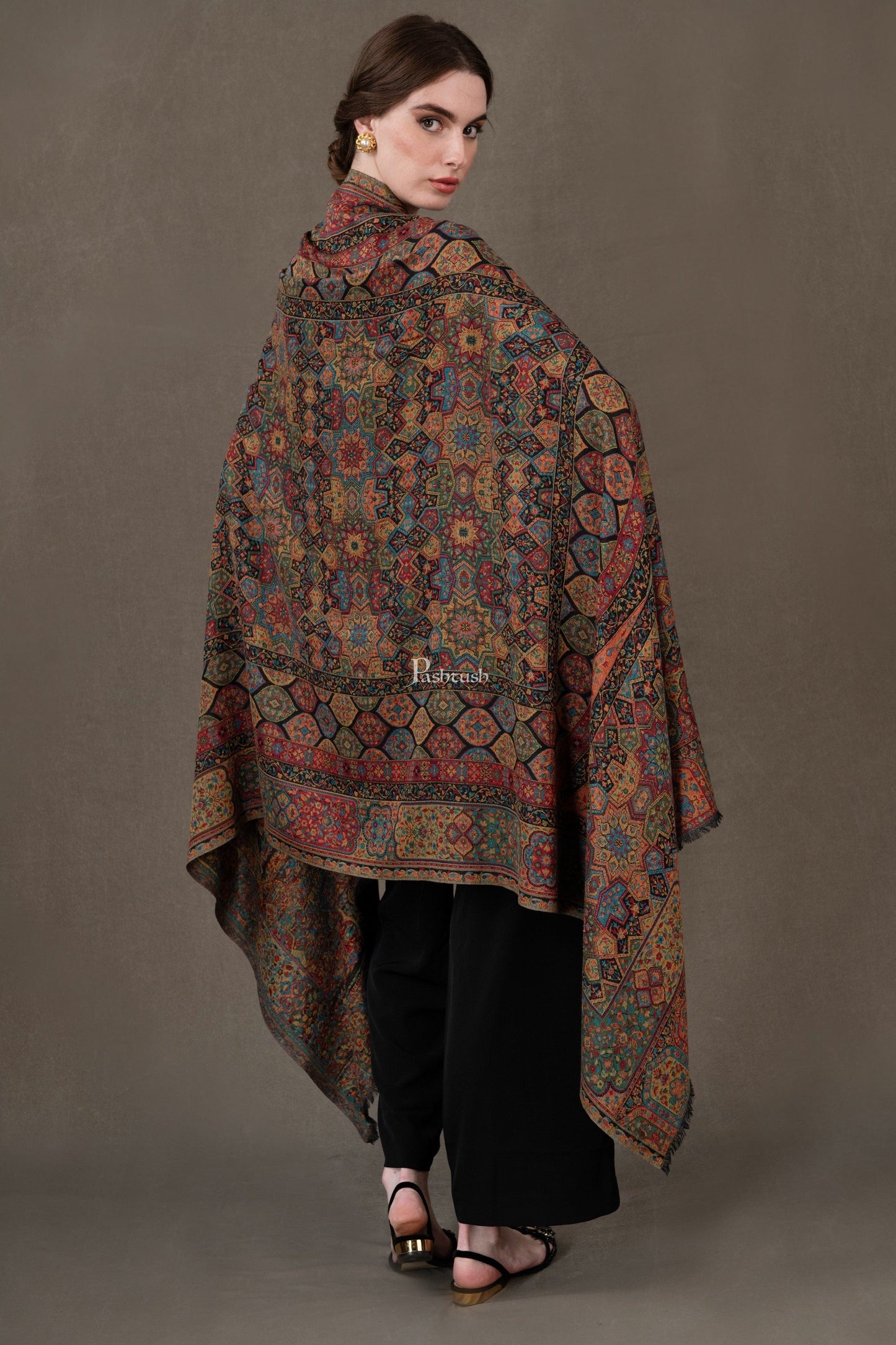 Pashtush India Womens Shawls Pashtush Womens Fine Wool Shawl, Ethnic Weave Design, Multicolour