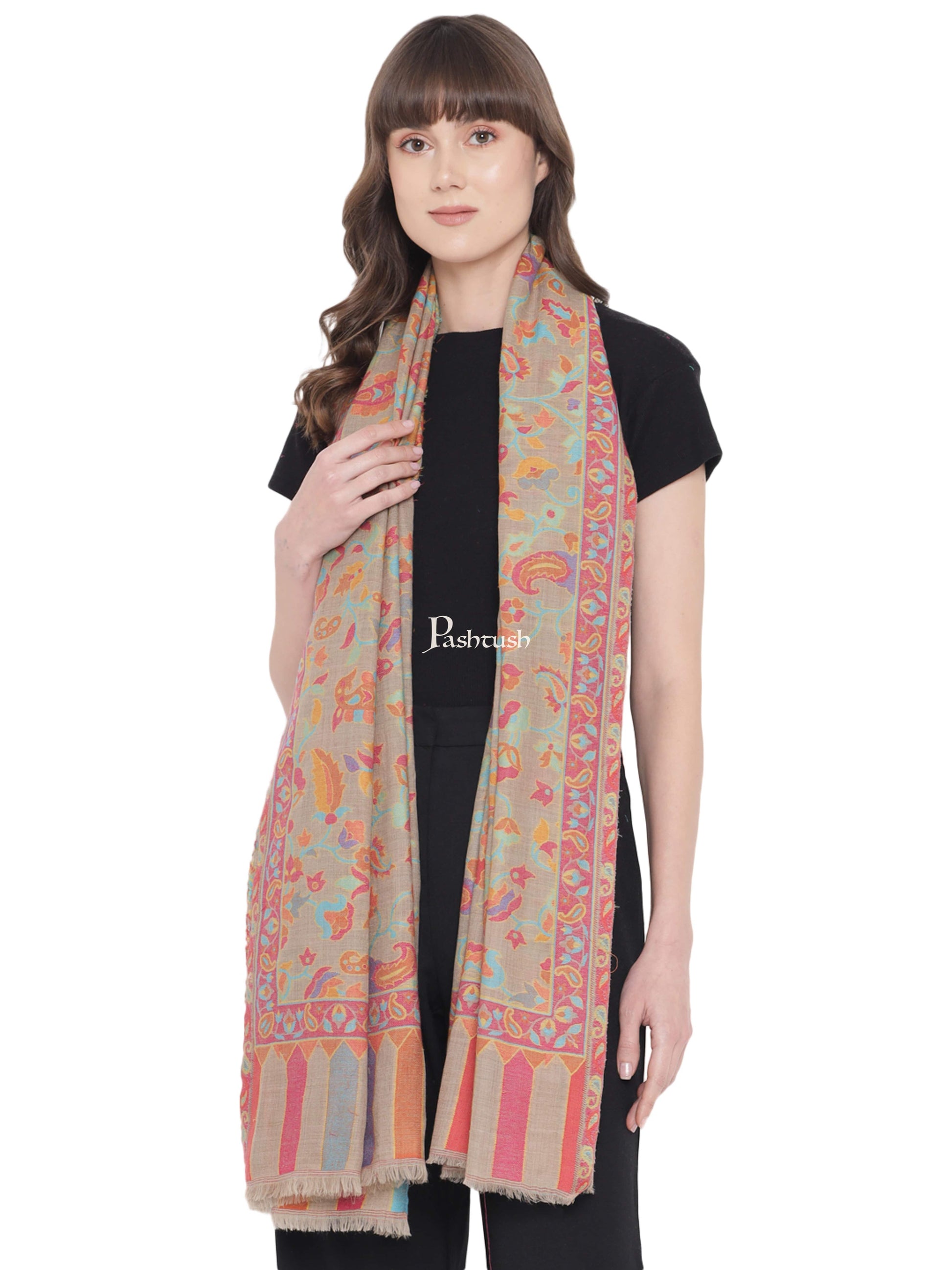 Pashtush India Womens Shawls Pashtush Womens Fine Wool Shawl, Ethnic Weave , Extra Soft and Warm, Light Weight, Pastel Hues