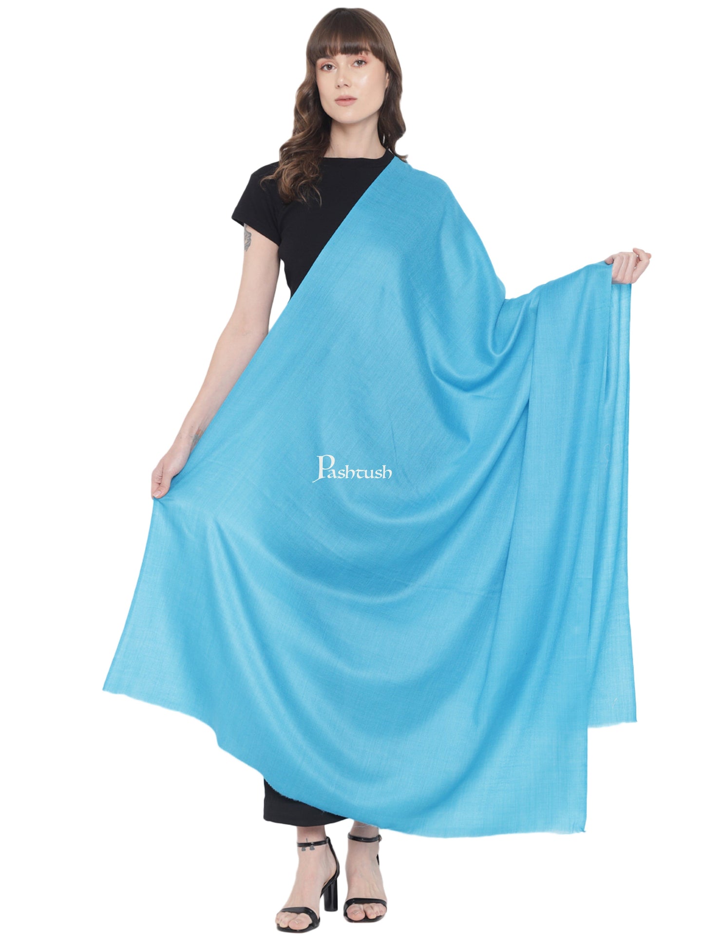 Pashtush India Womens Shawls Pashtush Womens Fine Wool Shawl, Extra Soft, Warm, Light Weight, Jasmine Blue