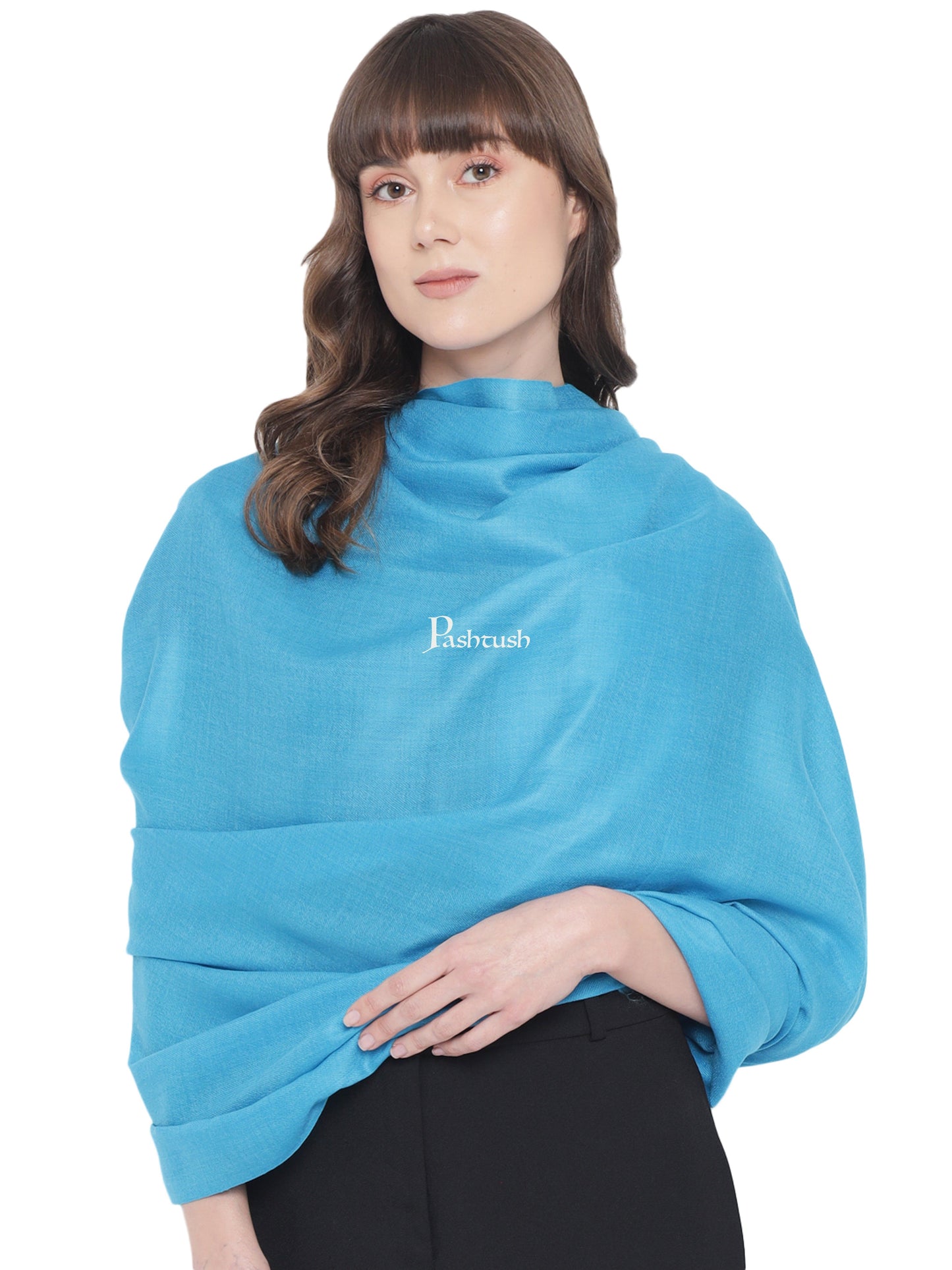 Pashtush India Womens Shawls Pashtush Womens Fine Wool Shawl, Extra Soft, Warm, Light Weight, Jasmine Blue