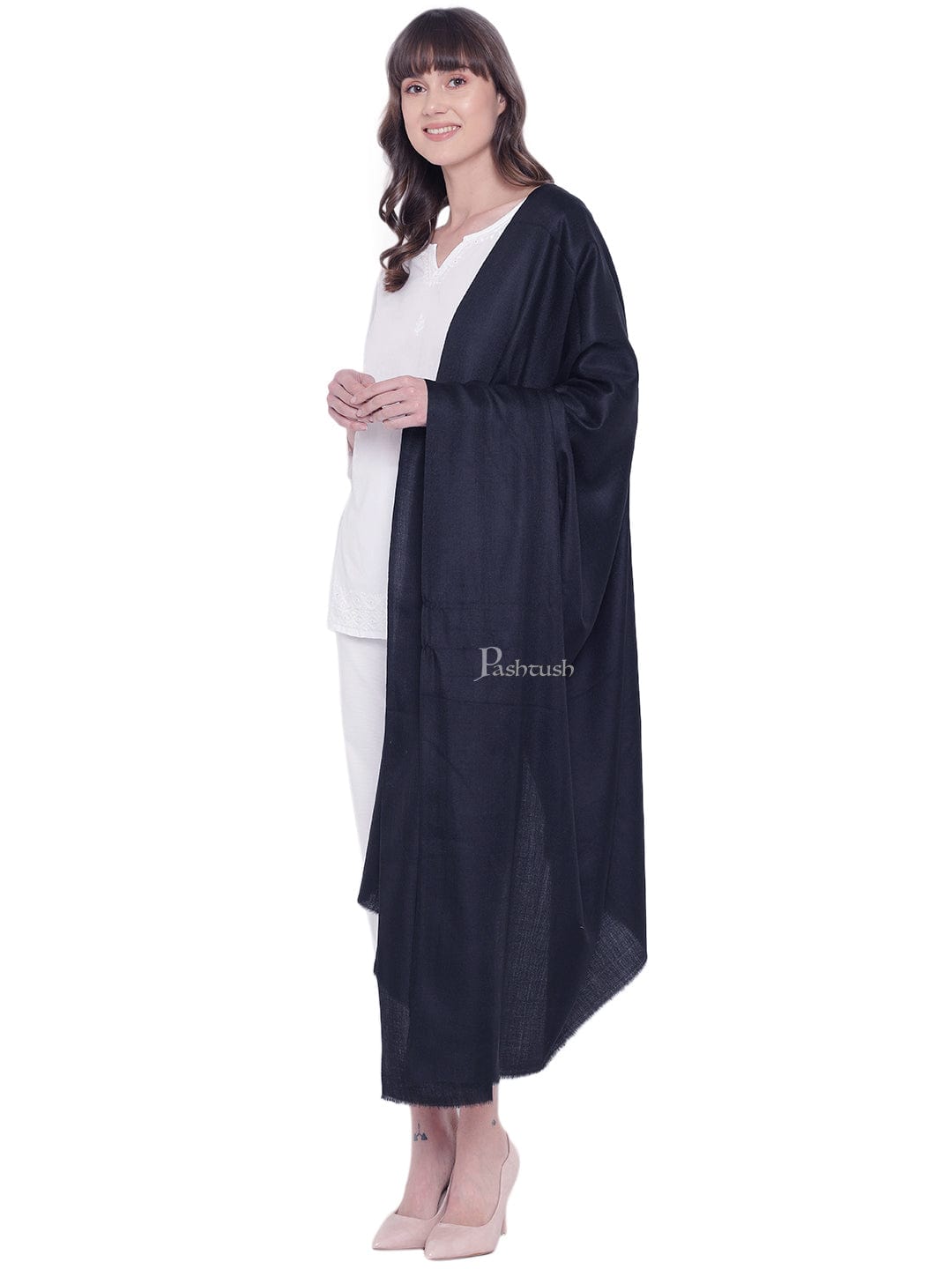 Pashtush India Womens Shawls Pashtush Womens Fine Wool Shawl, Extra Soft Warm - Light Weight, Navy Blue
