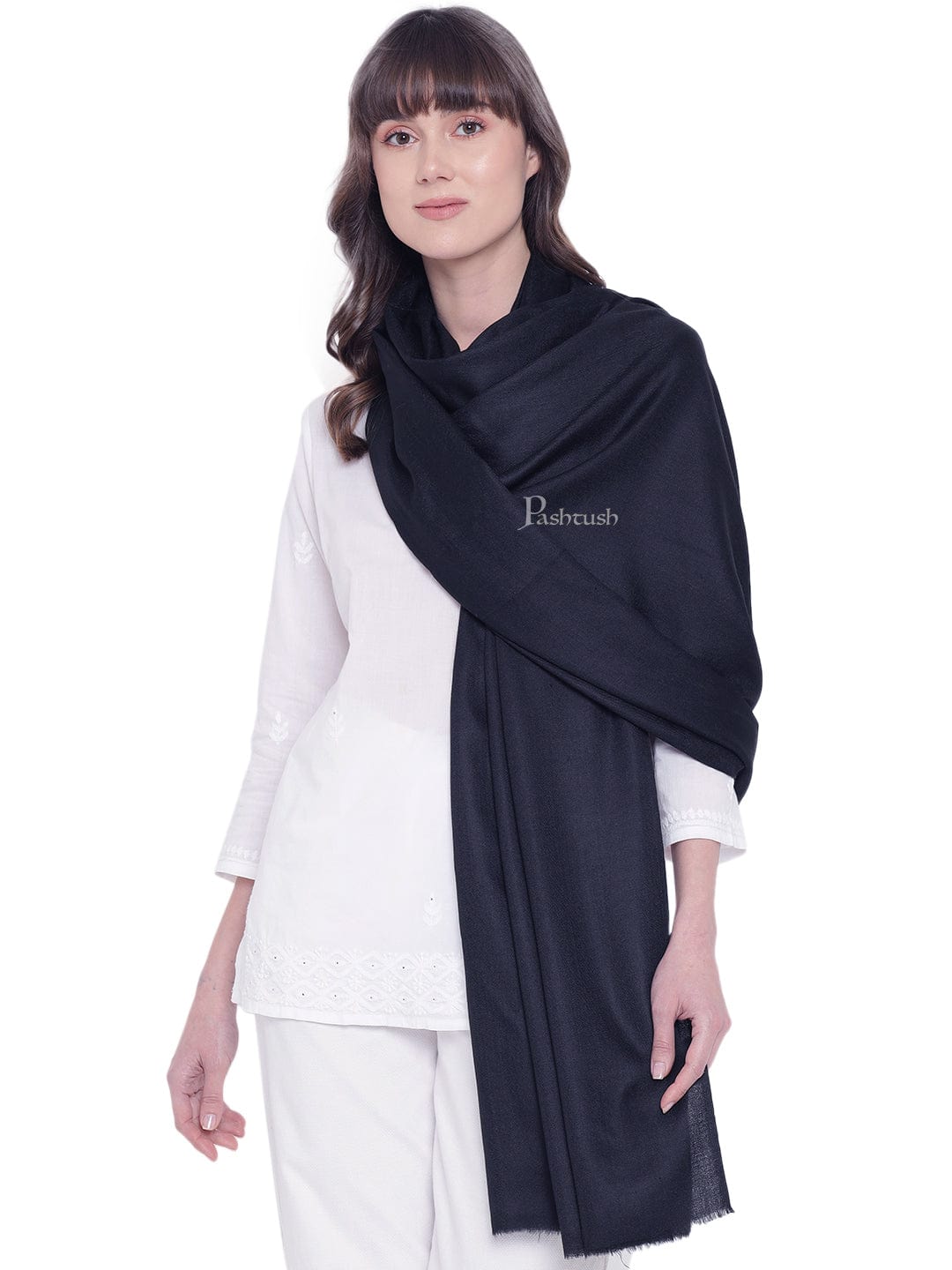 Pashtush India Womens Shawls Pashtush Womens Fine Wool Shawl, Extra Soft Warm - Light Weight, Navy Blue