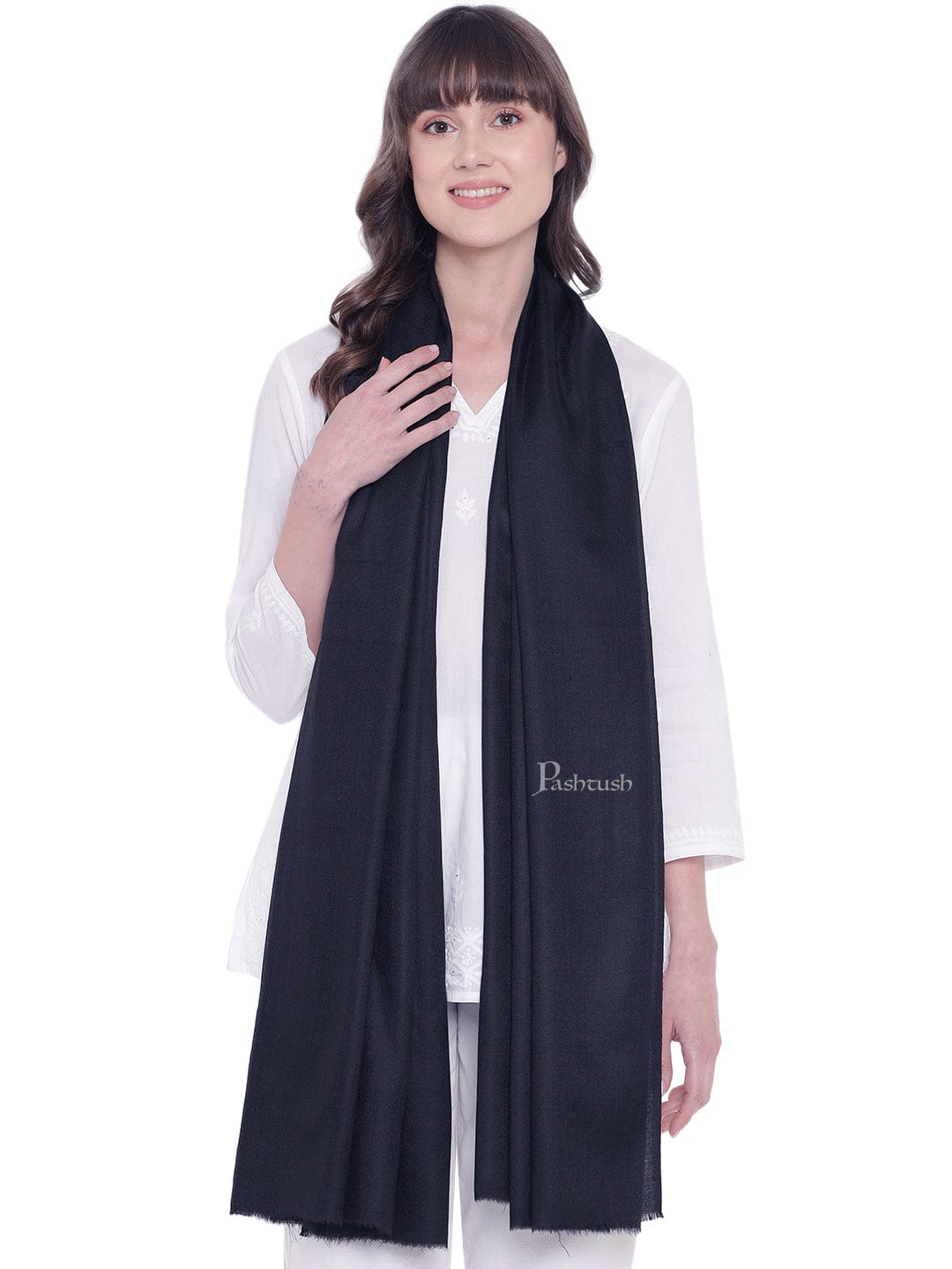 Pashtush India Womens Shawls Pashtush Womens Fine Wool Shawl, Extra Soft Warm - Light Weight, Navy Blue