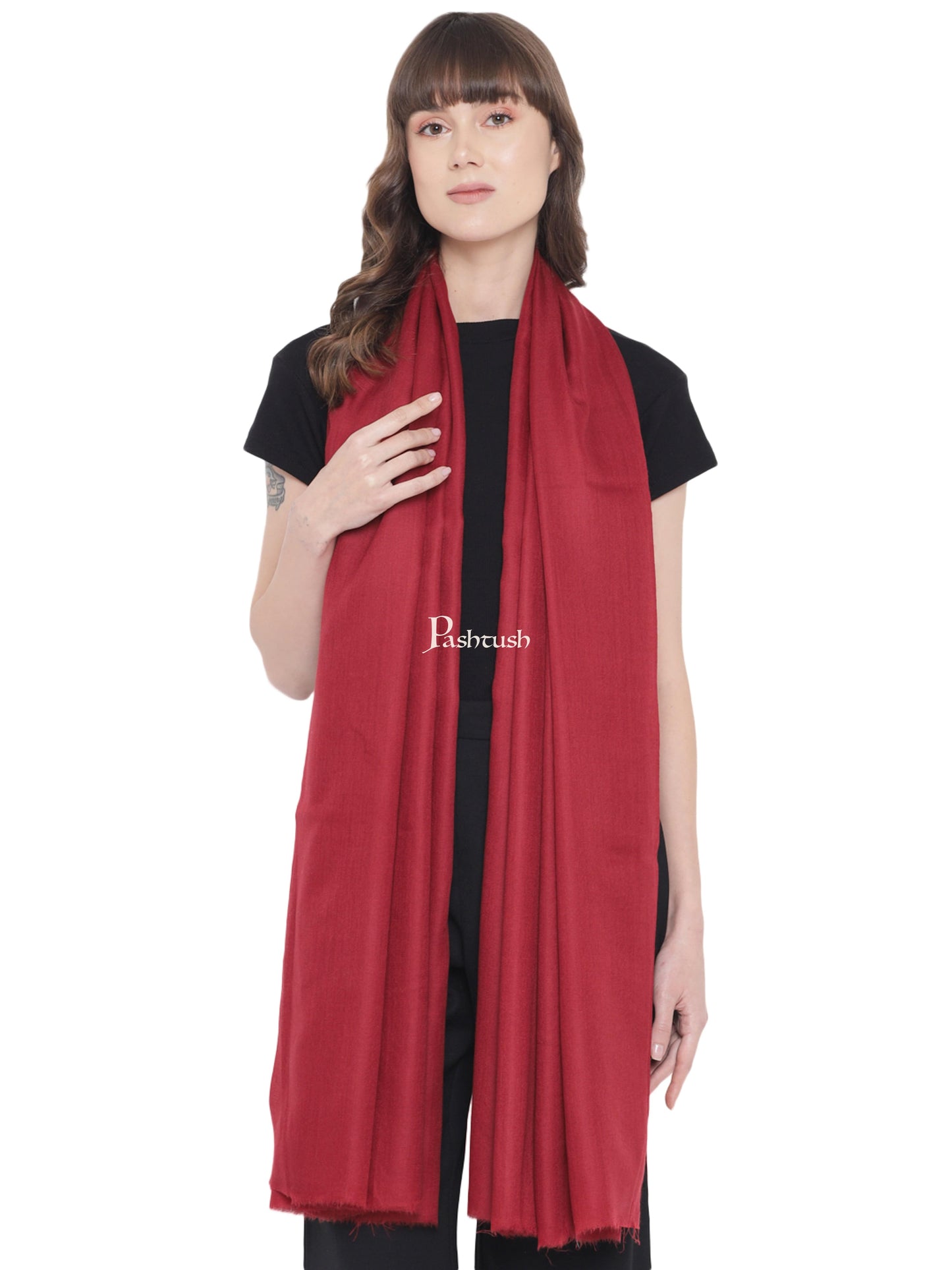 Pashtush India Womens Shawls Pashtush Womens Fine Wool Shawl, Extra Soft Warm - Light Weight, Solid Crimson