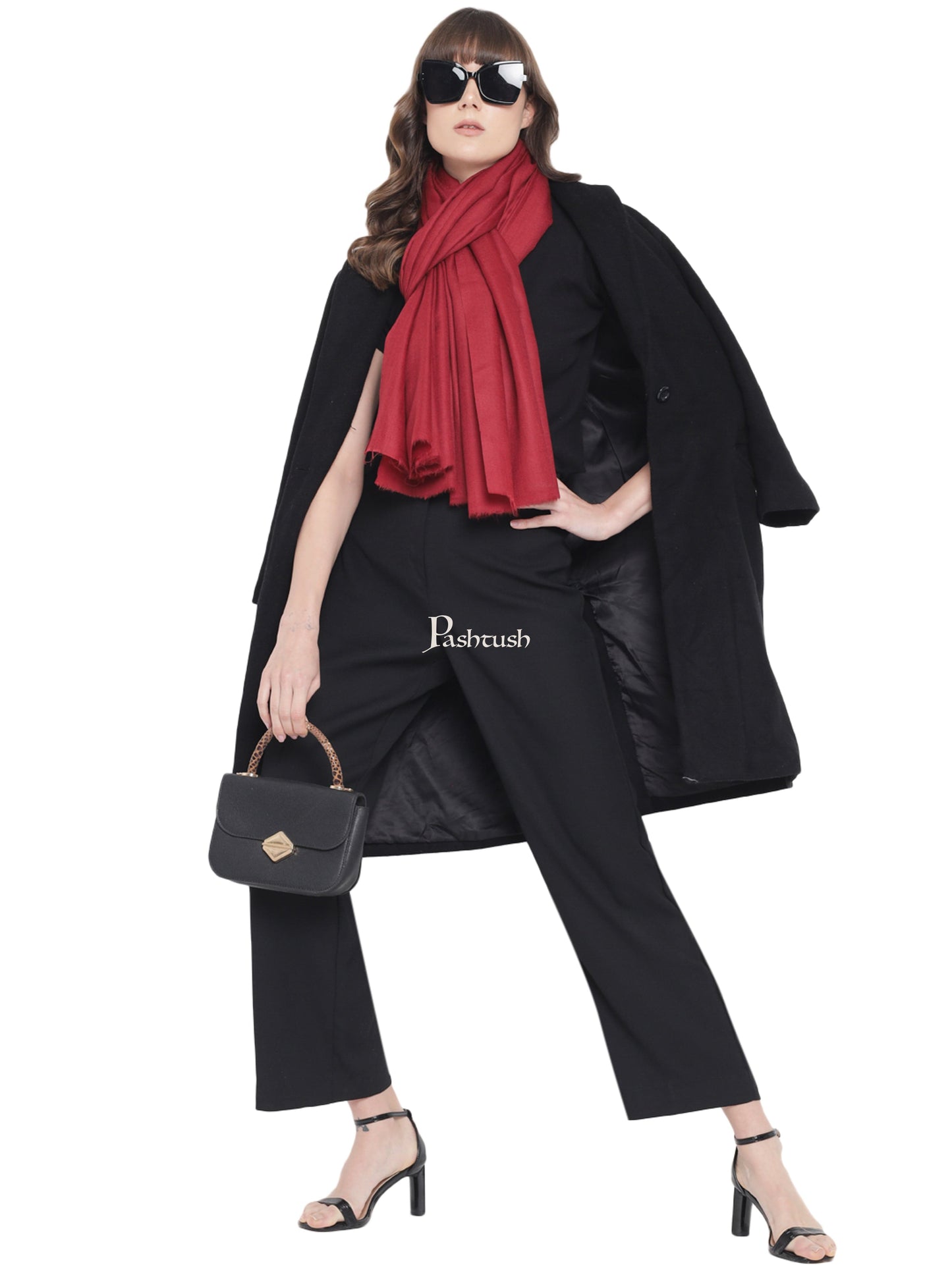 Pashtush India Womens Shawls Pashtush Womens Fine Wool Shawl, Extra Soft Warm - Light Weight, Solid Crimson