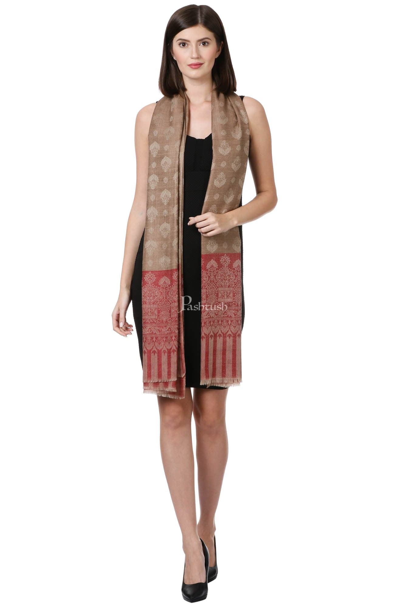 Pashtush India Womens Shawls Pashtush Womens Fine Wool Shawl, Hazelnut