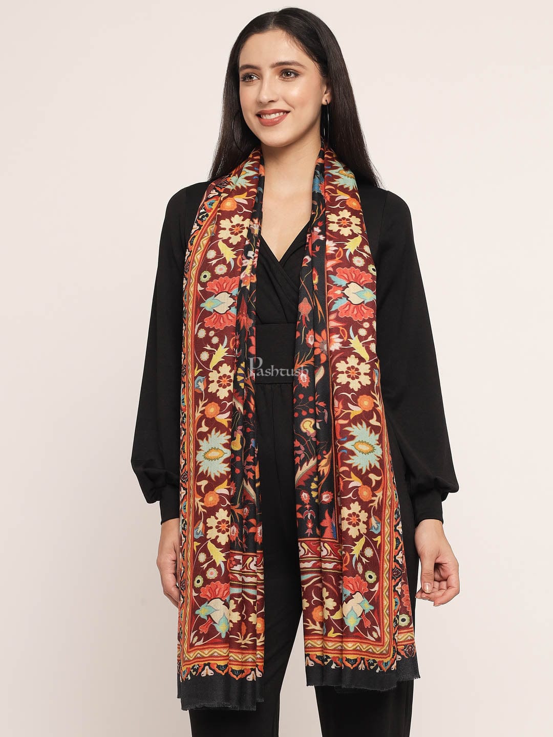 Pashtush India Womens Shawls Pashtush womens Fine Wool shawl, kalamkari printed design, Multicolour