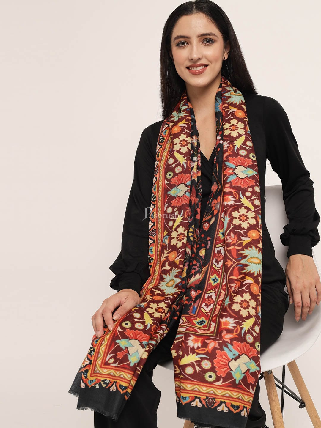 Pashtush India Womens Shawls Pashtush womens Fine Wool shawl, kalamkari printed design, Multicolour