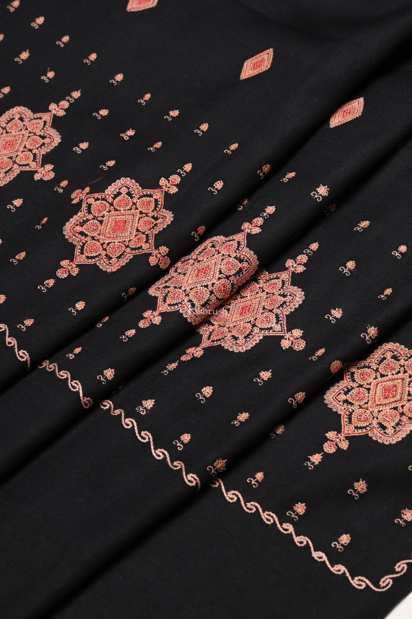 Pashtush India Womens Shawls Pashtush Womens Fine Wool Shawl, Kashmiri Embroidery Palla Design, Black