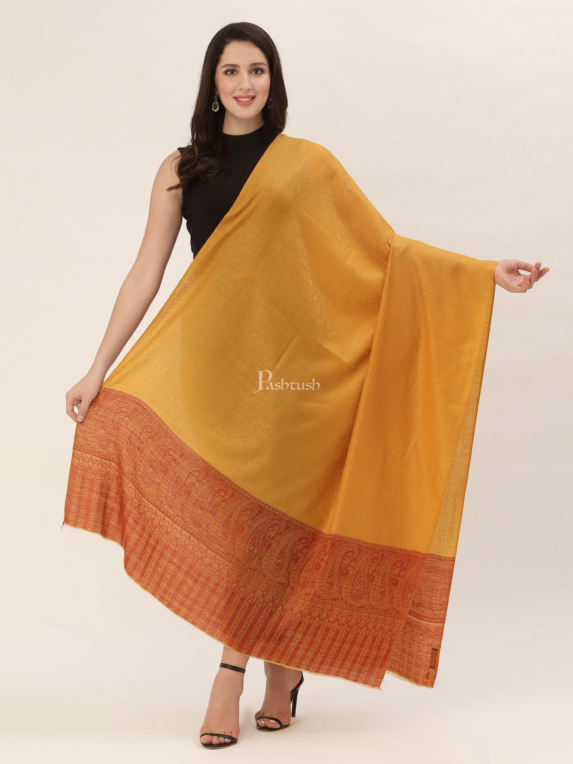 Pashtush India Womens Shawls Pashtush Womens Fine Wool Shawl, Mustard