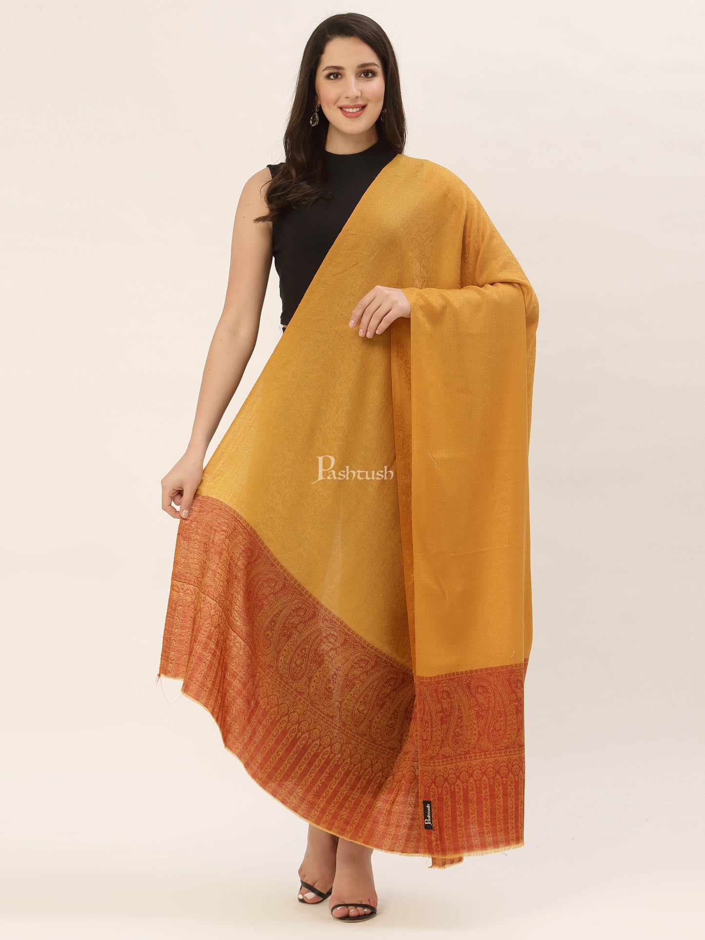 Pashtush India Womens Shawls Pashtush Womens Fine Wool Shawl, Mustard
