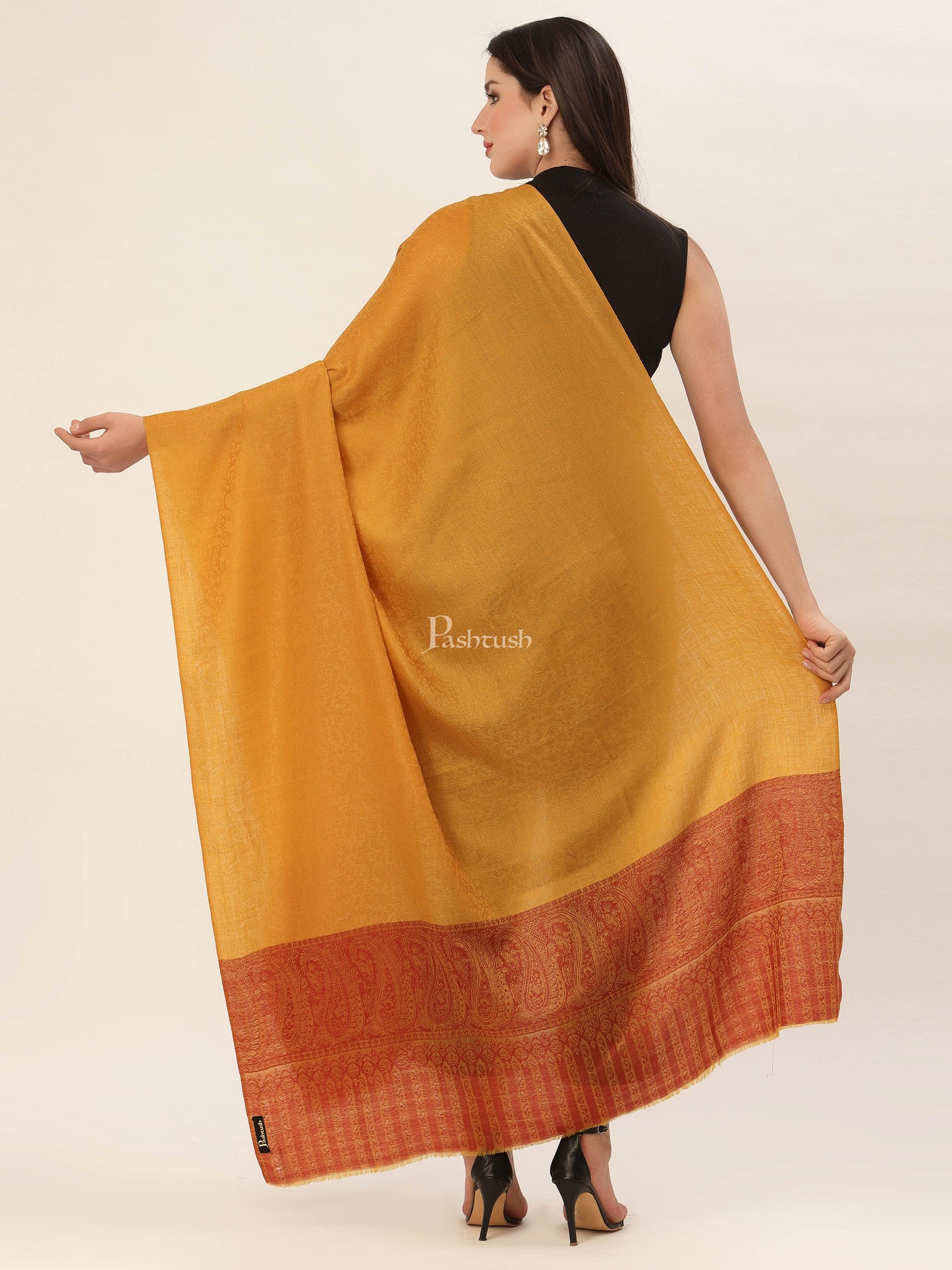 Pashtush India Womens Shawls Pashtush Womens Fine Wool Shawl, Mustard