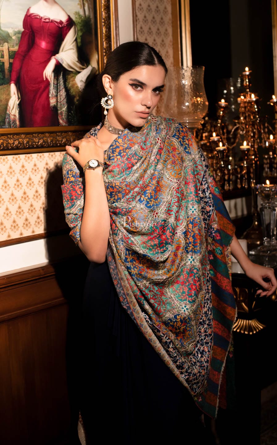 Pashtush India Gift Pack Pashtush womens Fine Wool shawl, nalki embroidery design, Multicolour