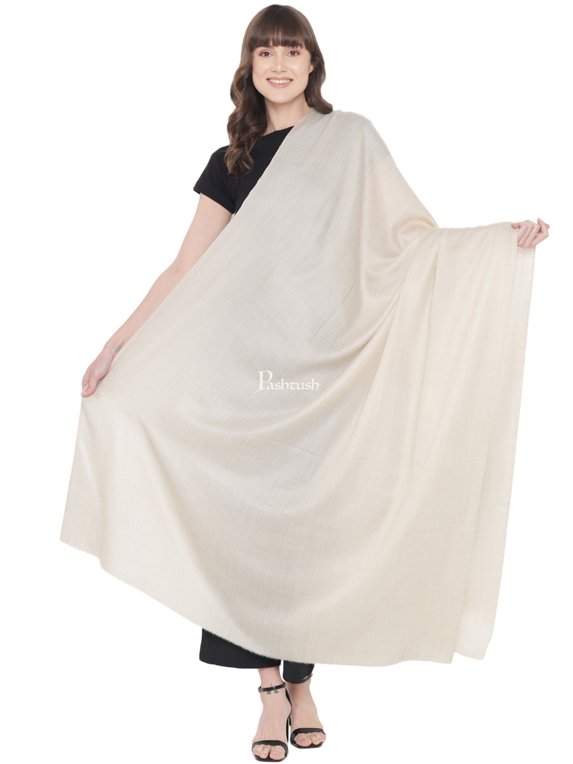 Pashtush India Womens Shawls Pashtush Womens Fine Wool Shawl, Natural, Extra Soft Warm - Light Weight, Beige