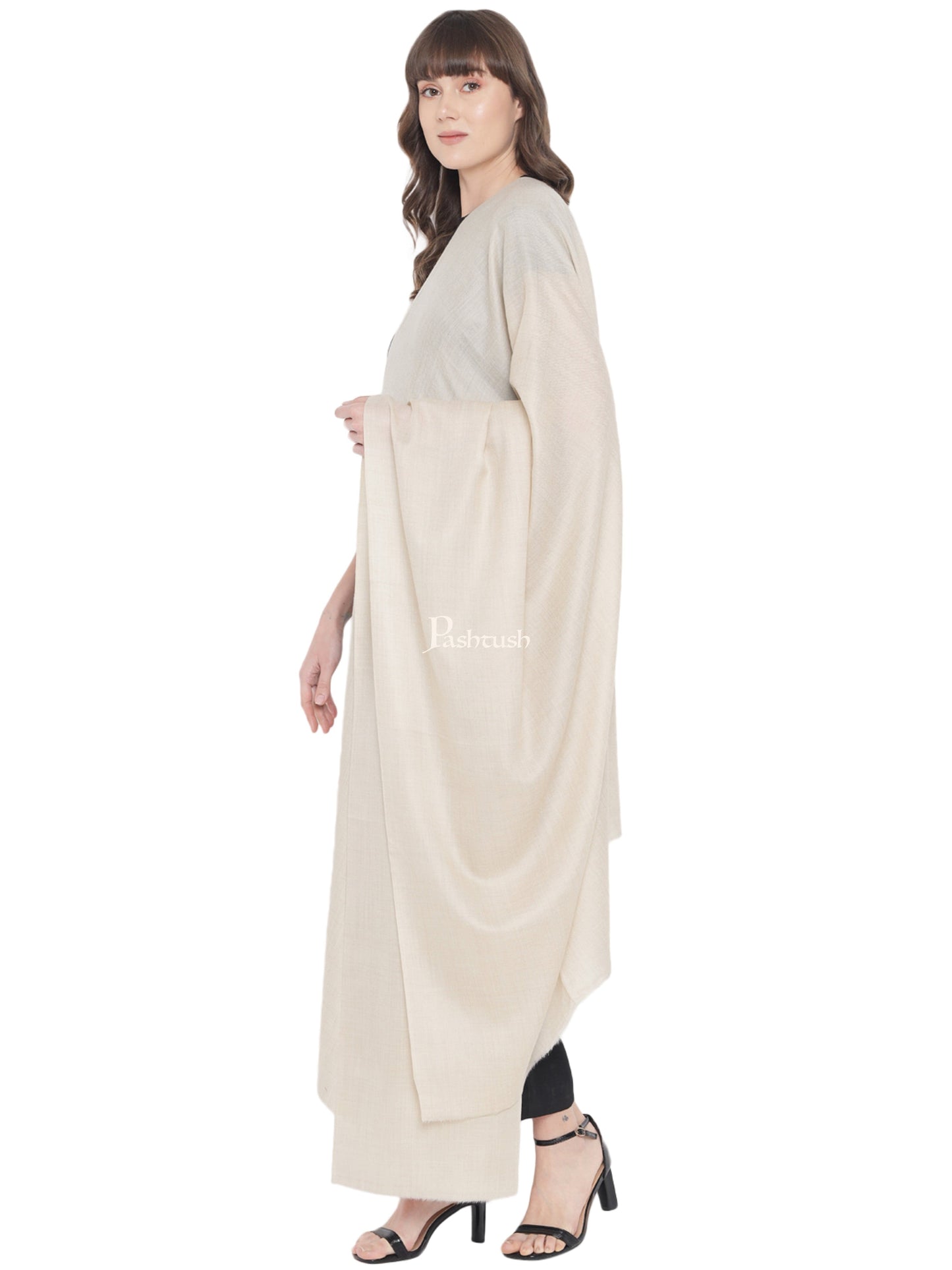 Pashtush India Womens Shawls Pashtush Womens Fine Wool Shawl, Natural, Extra Soft Warm - Light Weight, Beige