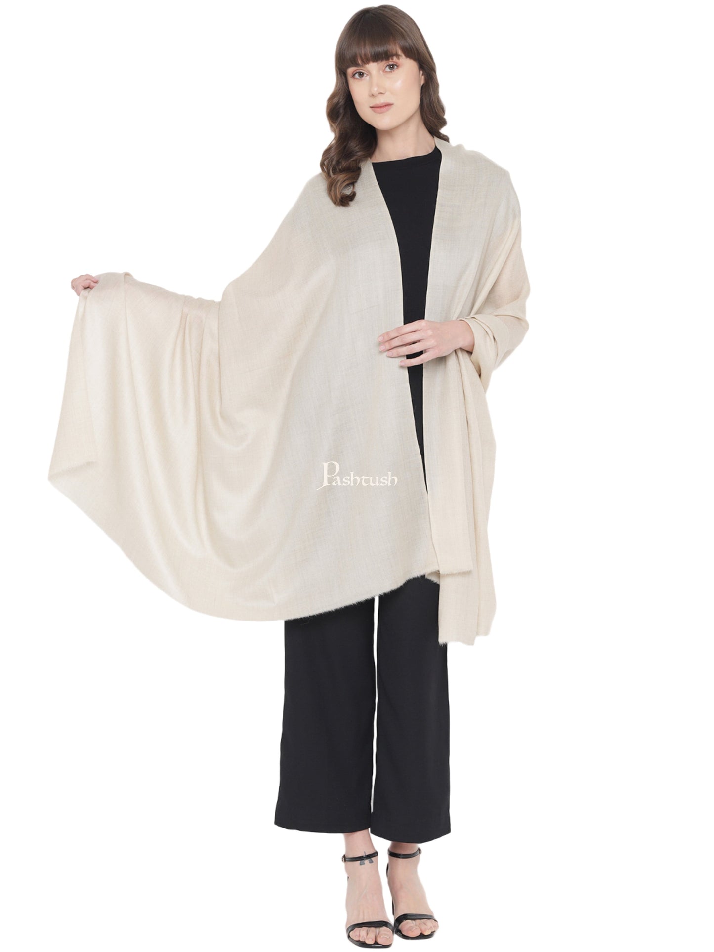 Pashtush India Womens Shawls Pashtush Womens Fine Wool Shawl, Natural, Extra Soft Warm - Light Weight, Beige