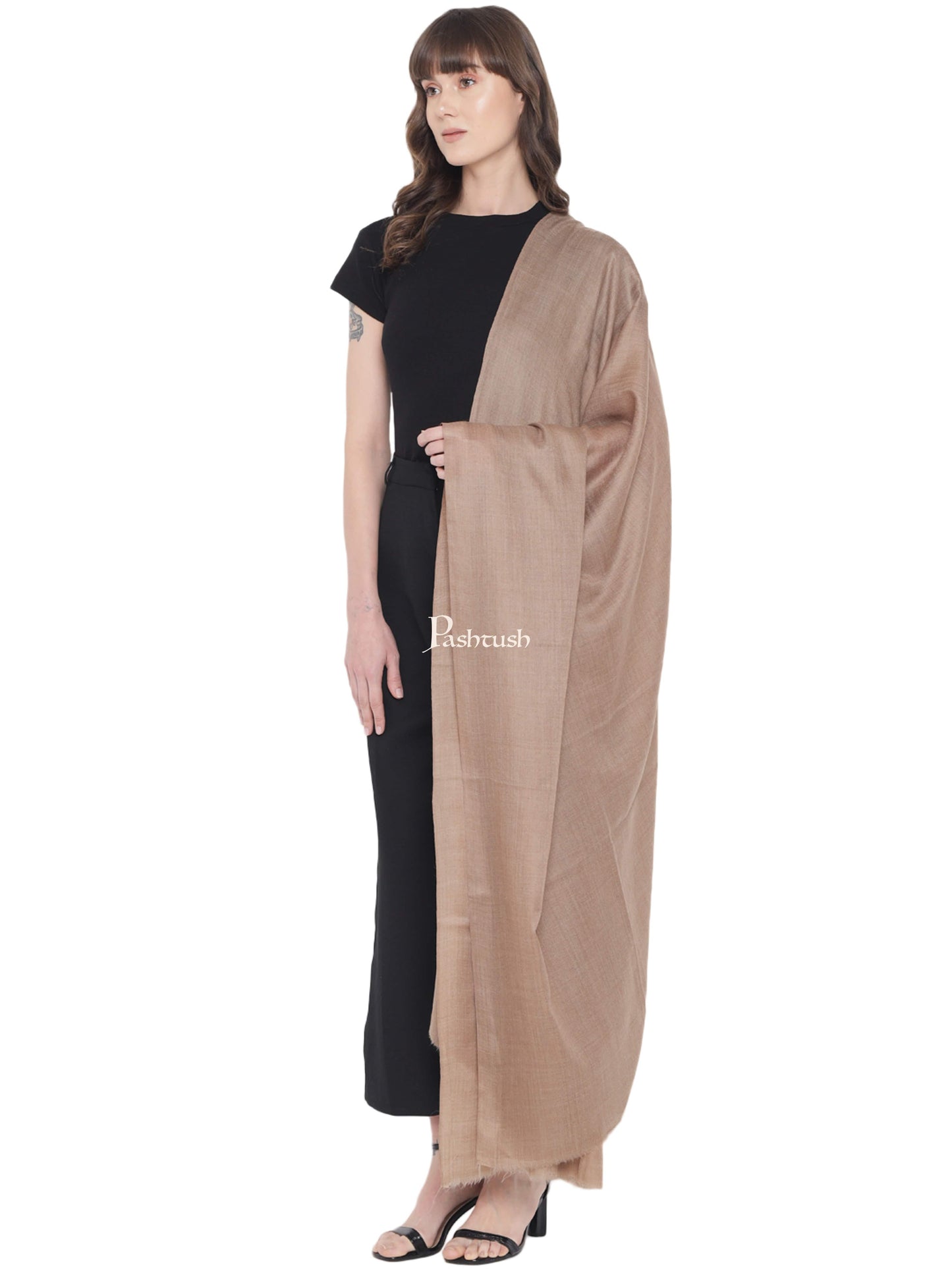 Pashtush India Womens Shawls Pashtush Womens Fine Wool Shawl, Natural, Extra Soft Warm - Light Weight, Taupe