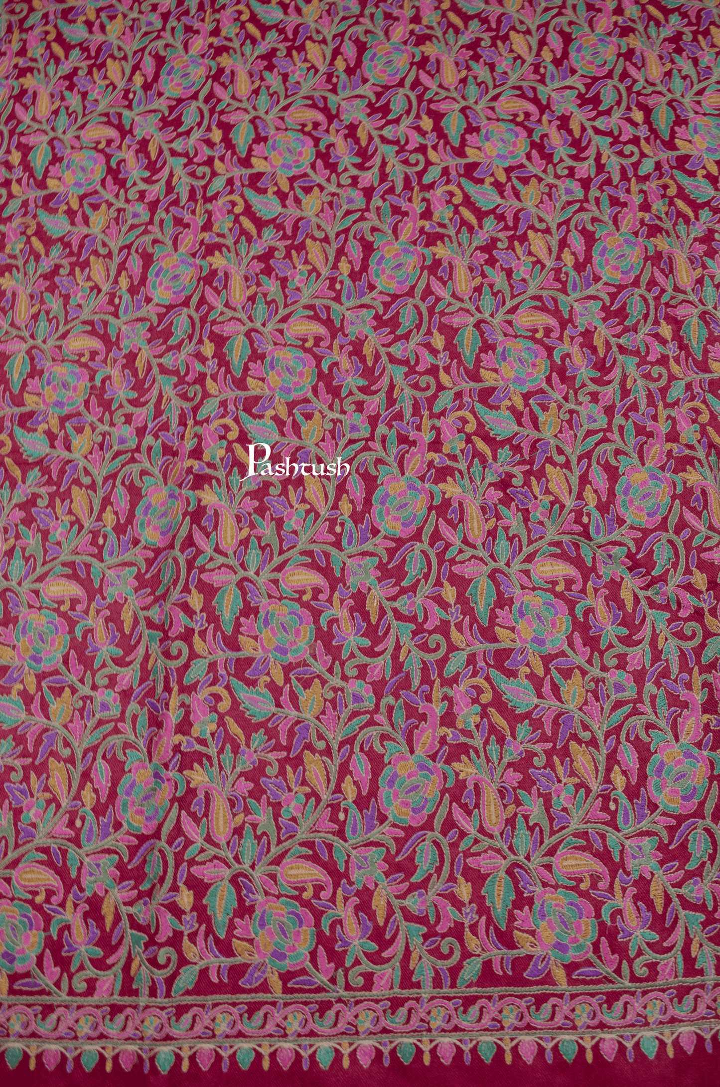 Pashtush India Womens Shawls Pashtush Womens Fine Wool Shawl, Papier Mache Embroidery, Kashmiri Jaal Design, Maroon