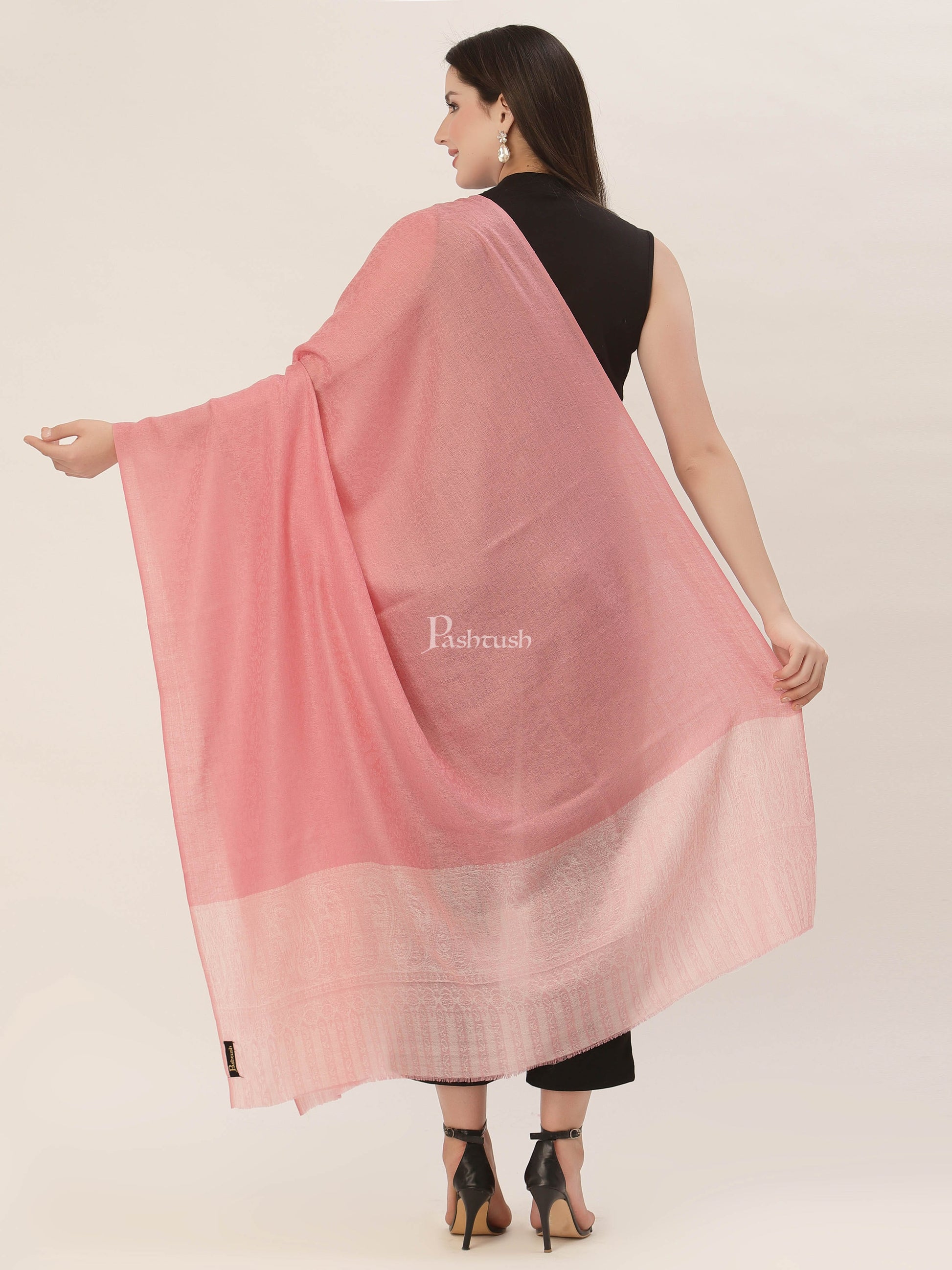 Pashtush India Womens Shawls Pashtush Womens Fine Wool Shawl, Pink