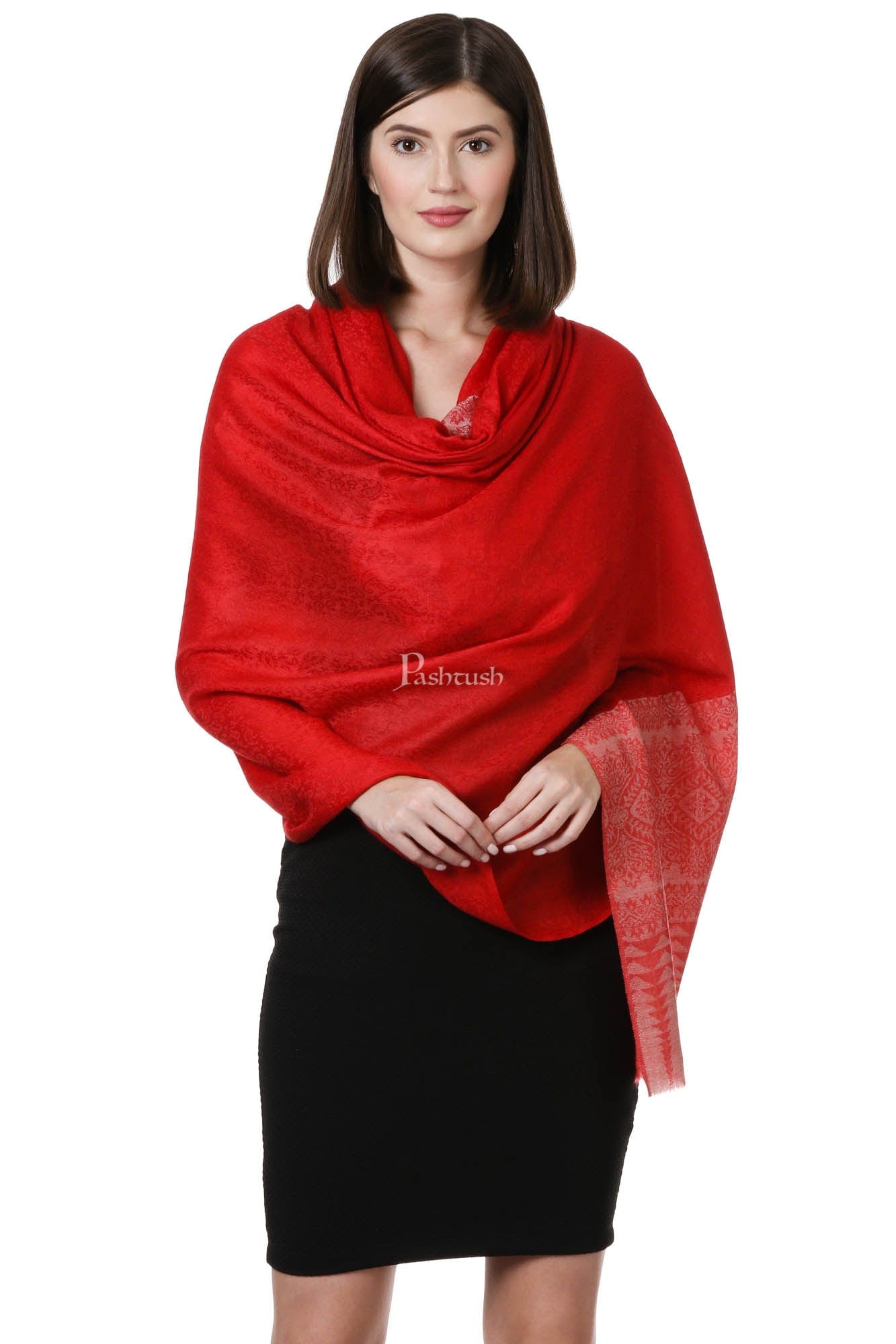 Pashtush India Womens Shawls Pashtush Womens Fine Wool Shawl, Scarlet Red