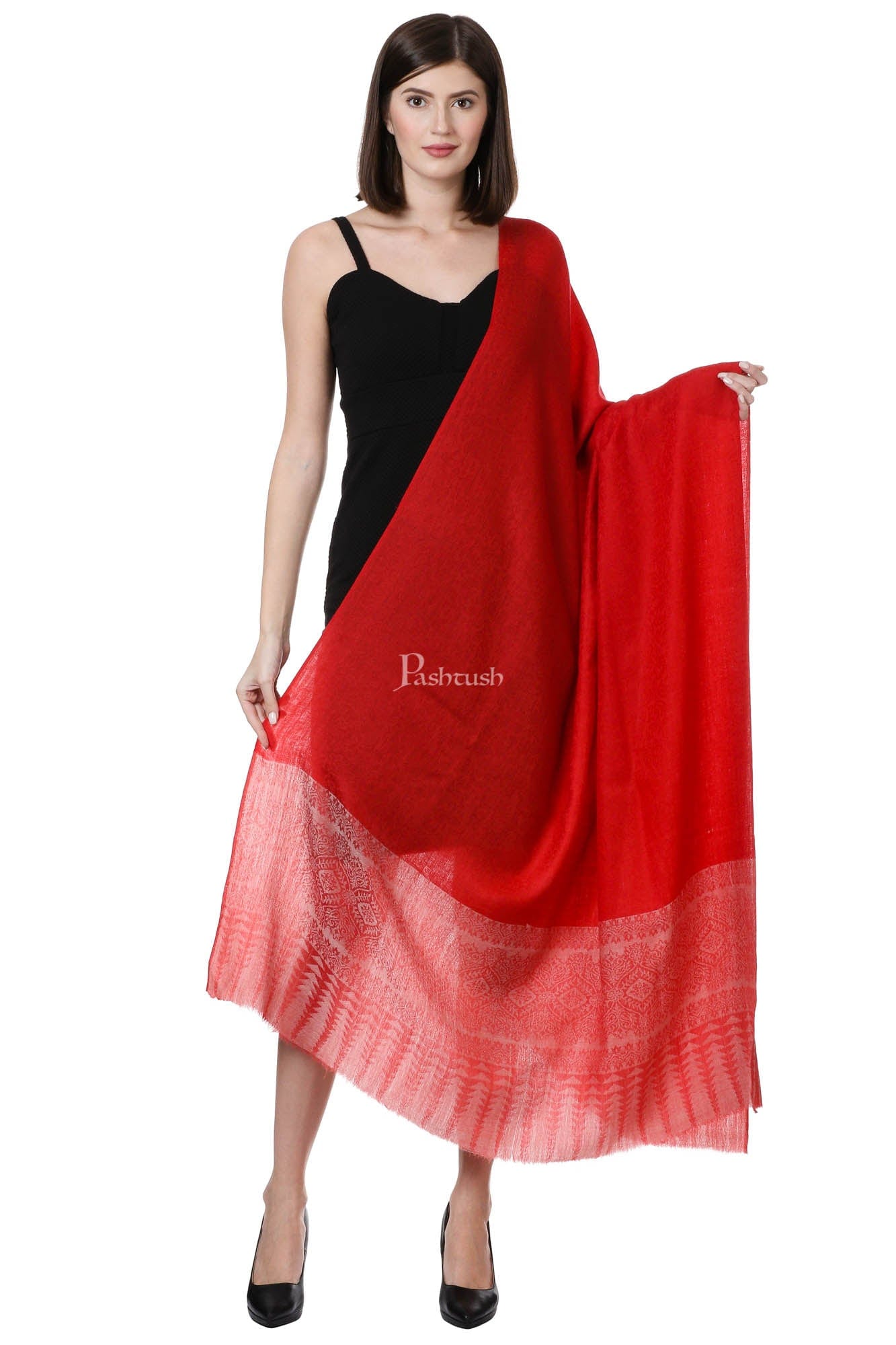 Pashtush India Womens Shawls Pashtush Womens Fine Wool Shawl, Scarlet Red