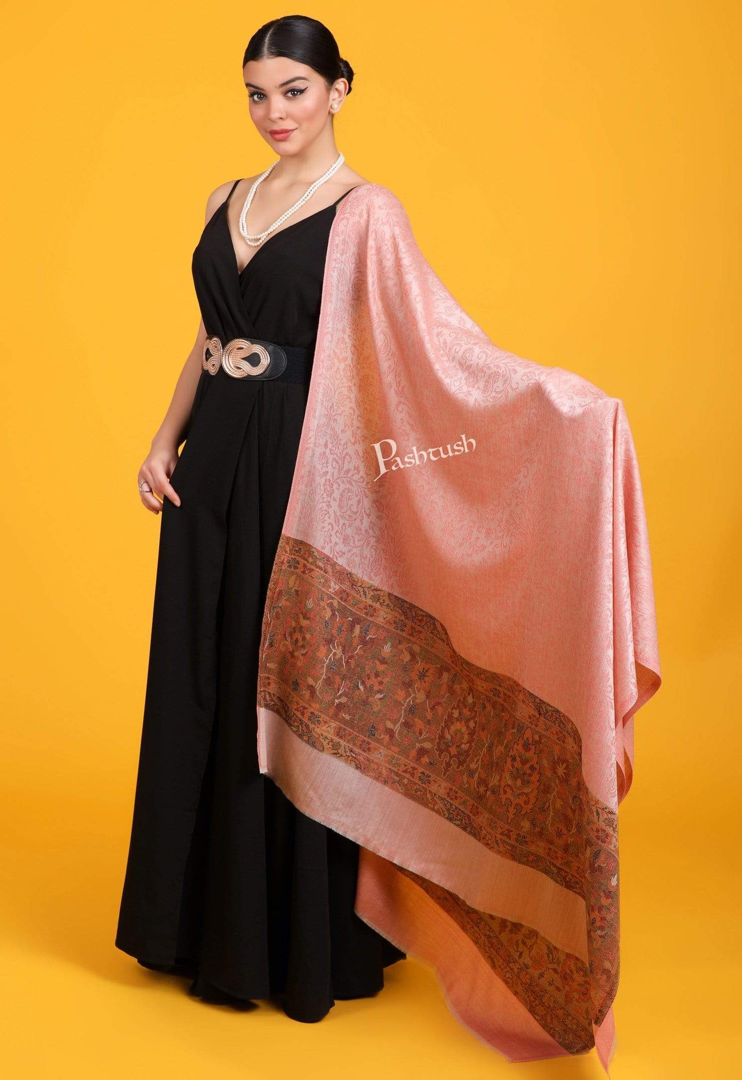 Pashtush Shawl Store Shawl Pashtush Womens Fine Wool Shawl, Soft Salmon Pink