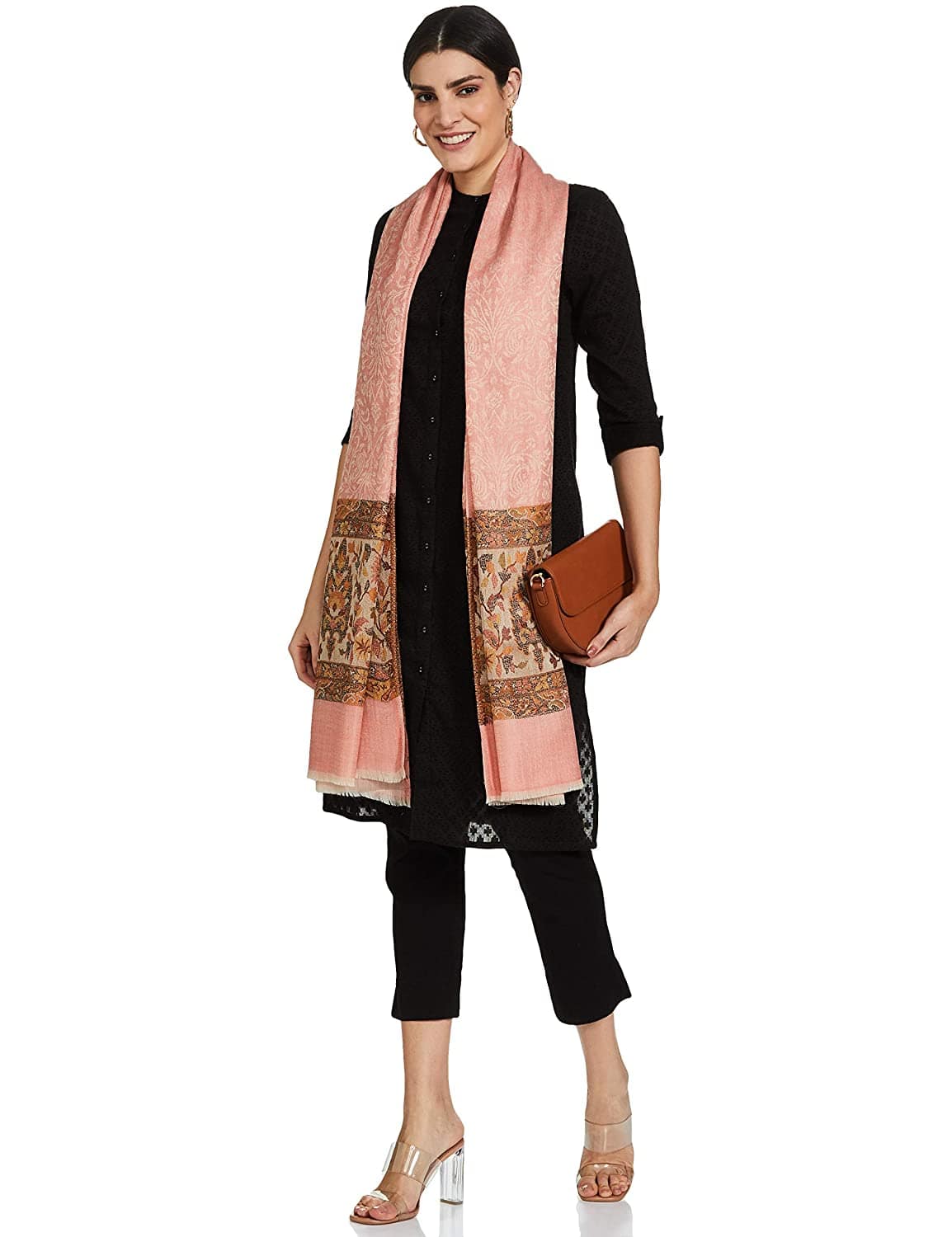 Pashtush India 100x200 Pashtush Womens Fine Wool Shawl, Soft Salmon Pink