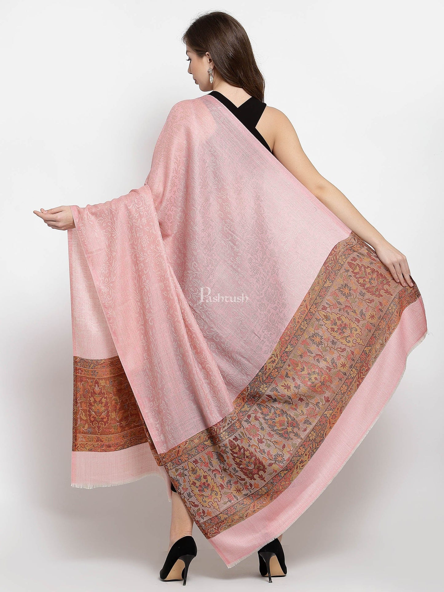 Pashtush India Womens Shawls Pashtush Womens Fine Wool Shawl, Soft Salmon Pink