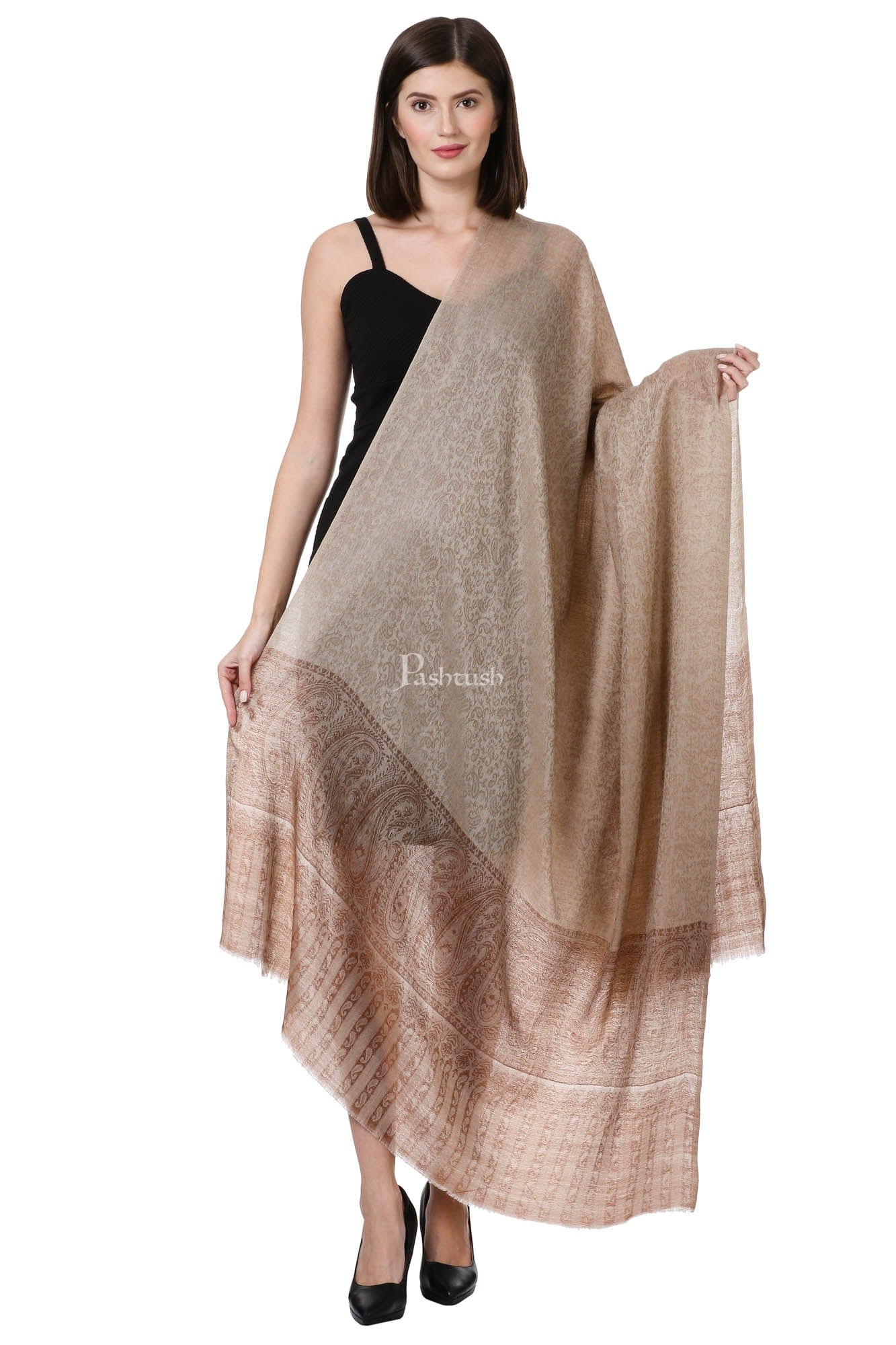 Pashtush India Womens Shawls Pashtush Womens Fine Wool Shawl, Taupe