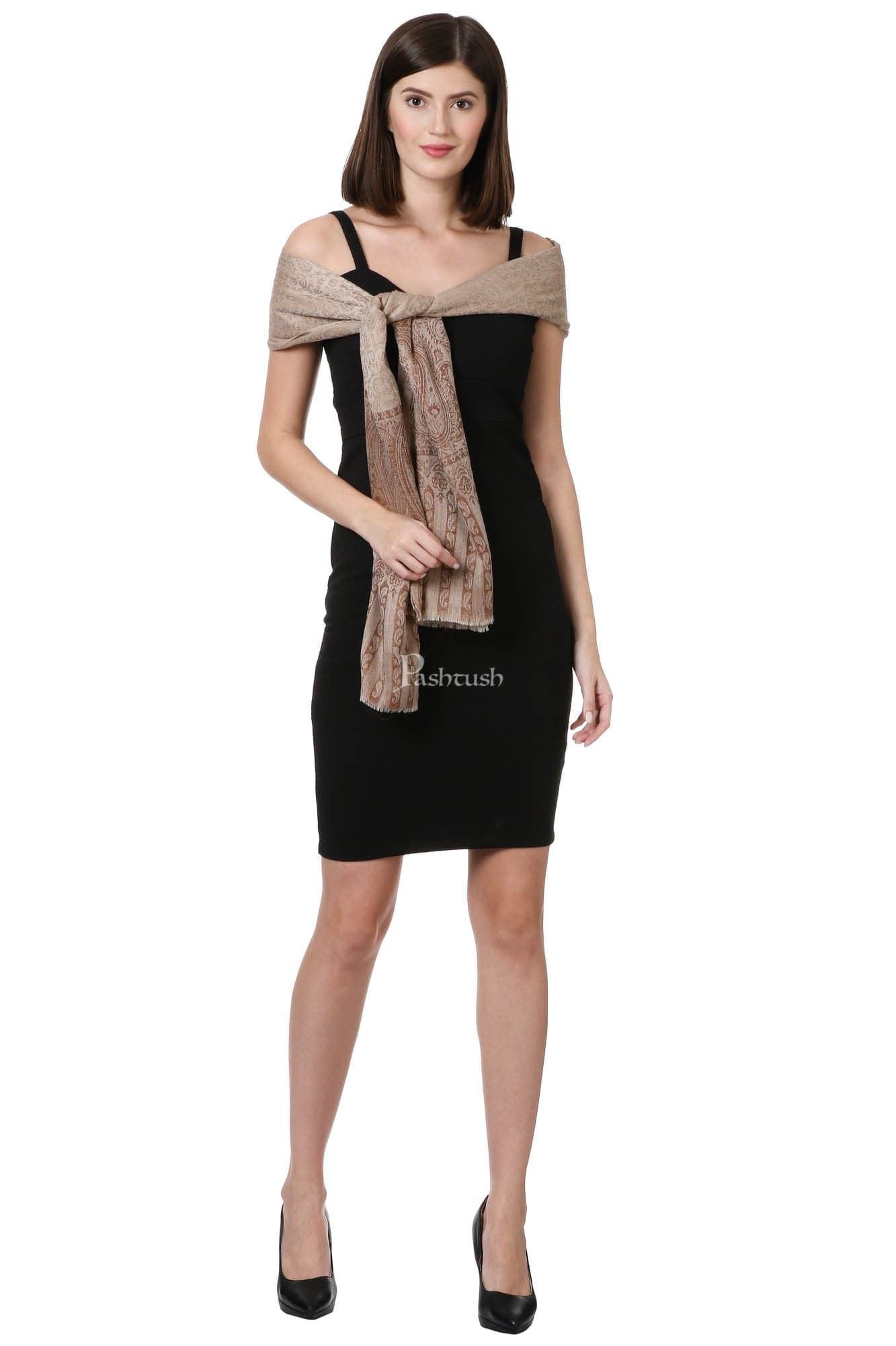 Pashtush India Womens Shawls Pashtush Womens Fine Wool Shawl, Taupe