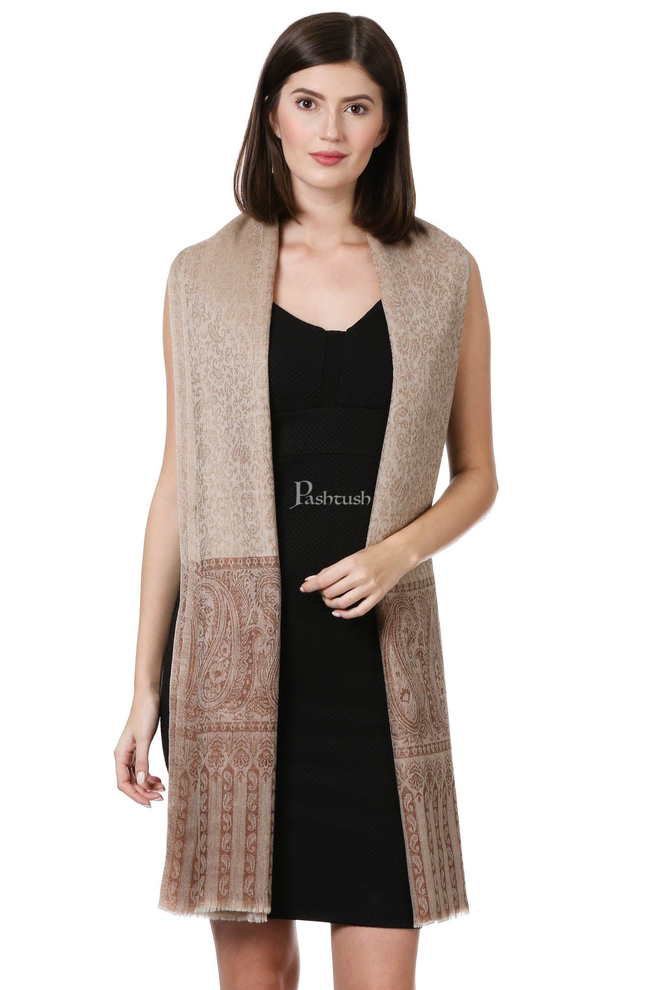 Pashtush India Womens Shawls Pashtush Womens Fine Wool Shawl, Taupe