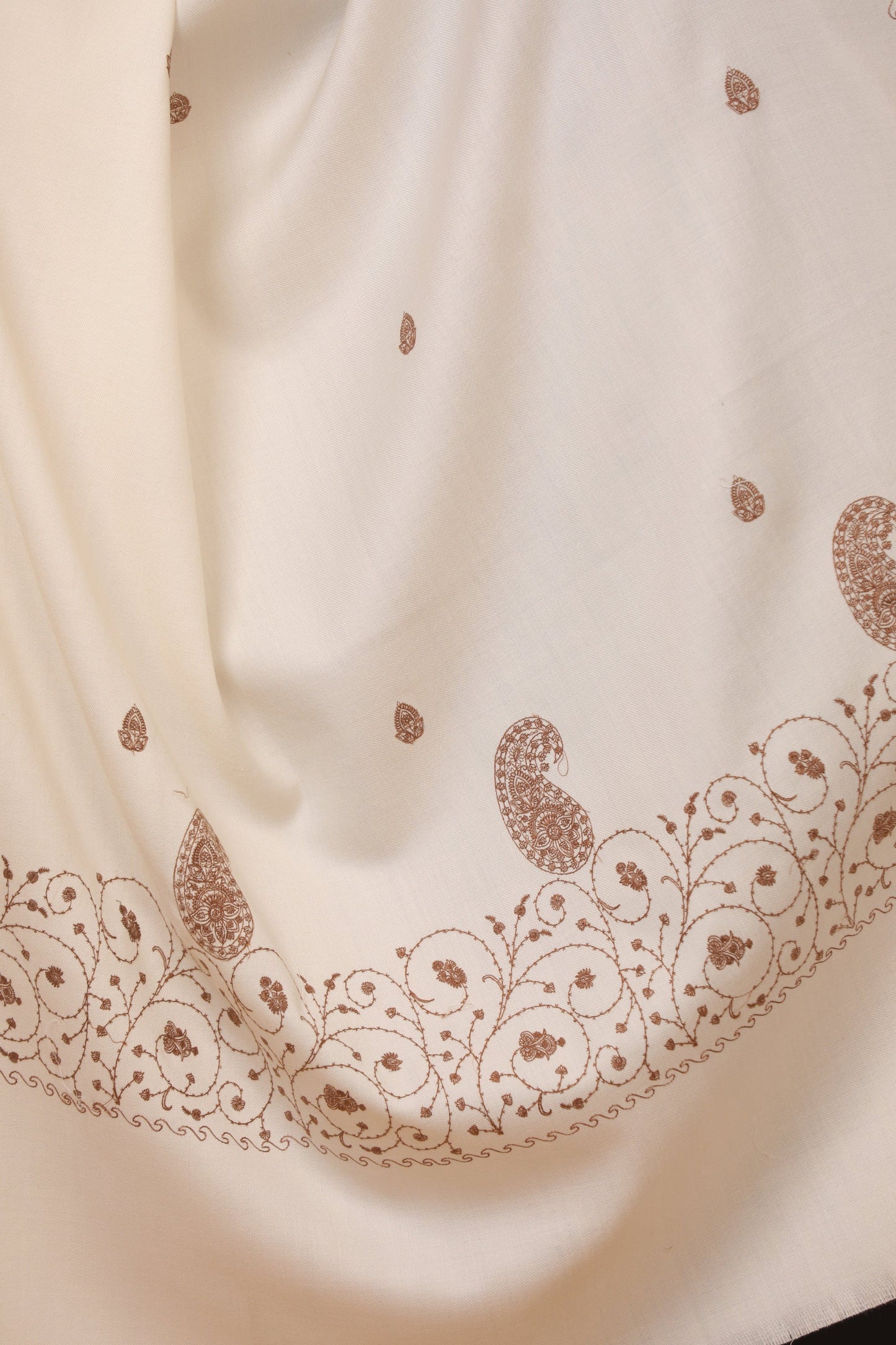 Pashtush India Womens Stoles and Scarves Scarf Pashtush womens Fine Wool shawl, tone and tone embroidery palla design, Ivory