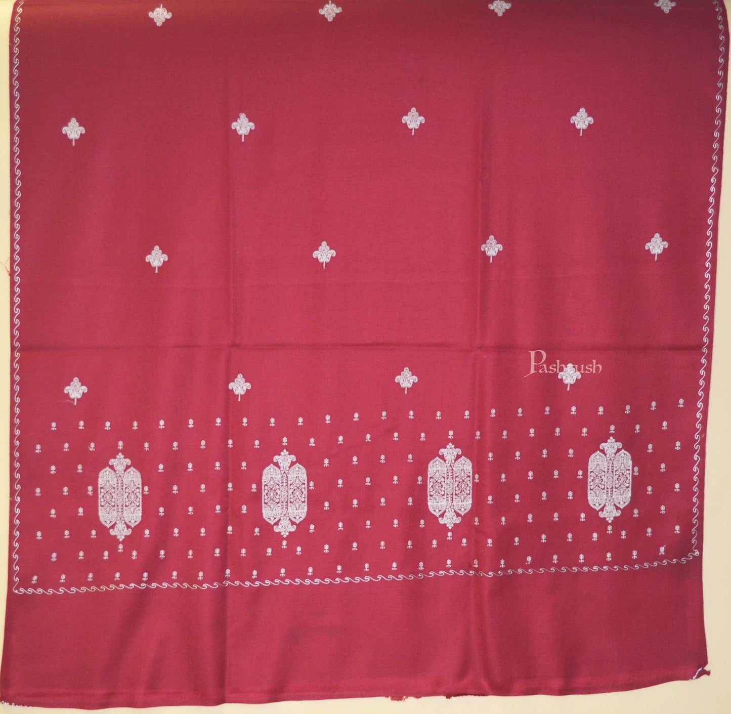 Pashtush India Womens Stoles and Scarves Scarf Pashtush Womens Fine Wool Shawl ,Tone on Tone Embroidery Design , Maroon