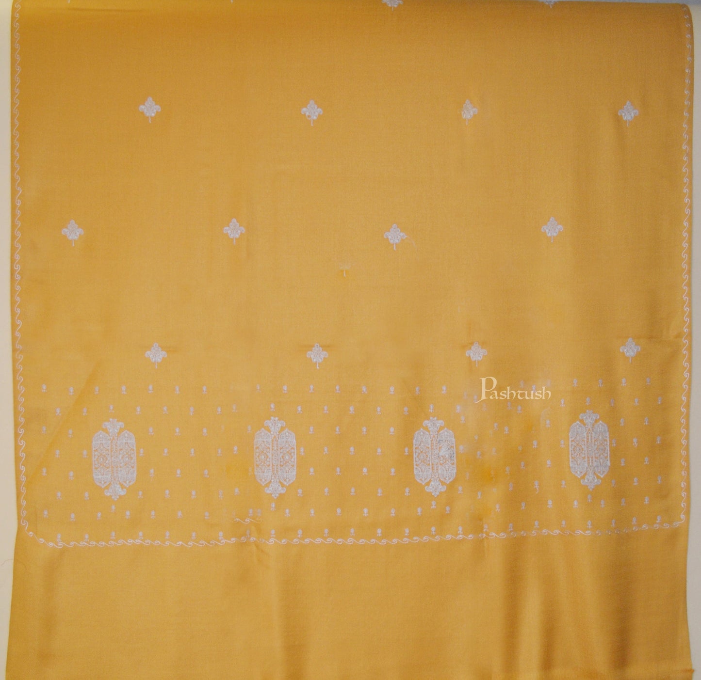 Pashtush India Womens Stoles and Scarves Scarf Pashtush Womens Fine Wool Shawl ,Tone on Tone Embroidery Design , Mustard