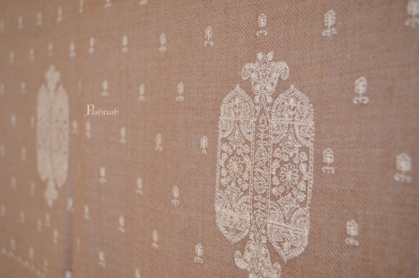 Pashtush India Womens Shawls Pashtush Womens Fine Wool Shawl ,Tone on Tone Embroidery Design, Taupe